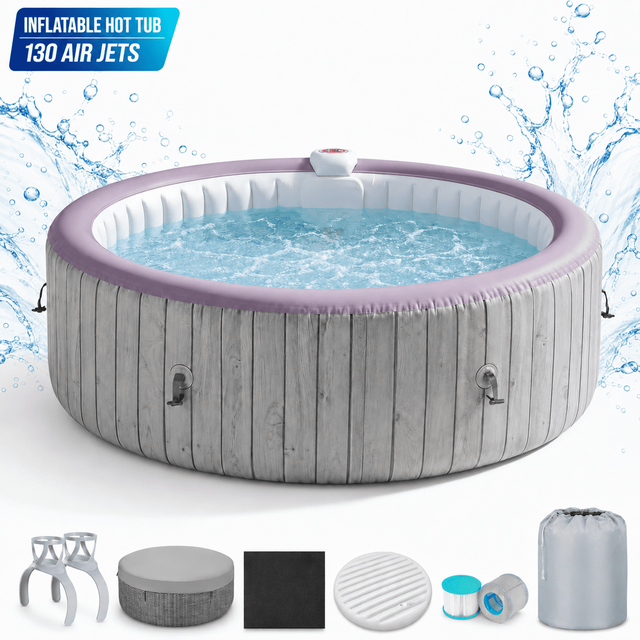 Seizeen Inflatable Hot Tub Portable Home Spa with 130 Massage Jets (Grey, 82 in) yq65n