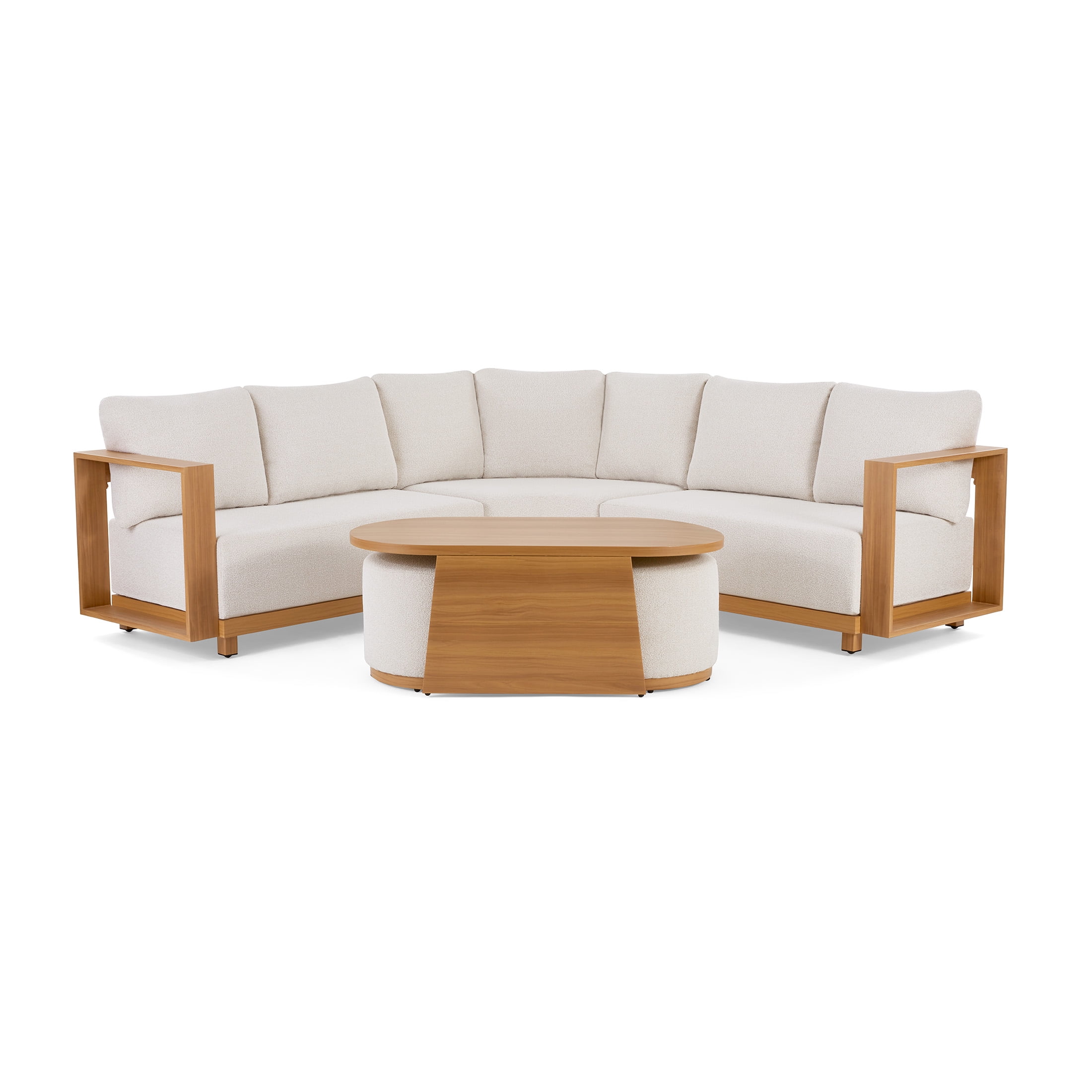 Better Homes & Gardens Juliet Outdoor Sectional Set with Coffee Table and Ottomans (Beige, 7-Piece) aqfrc