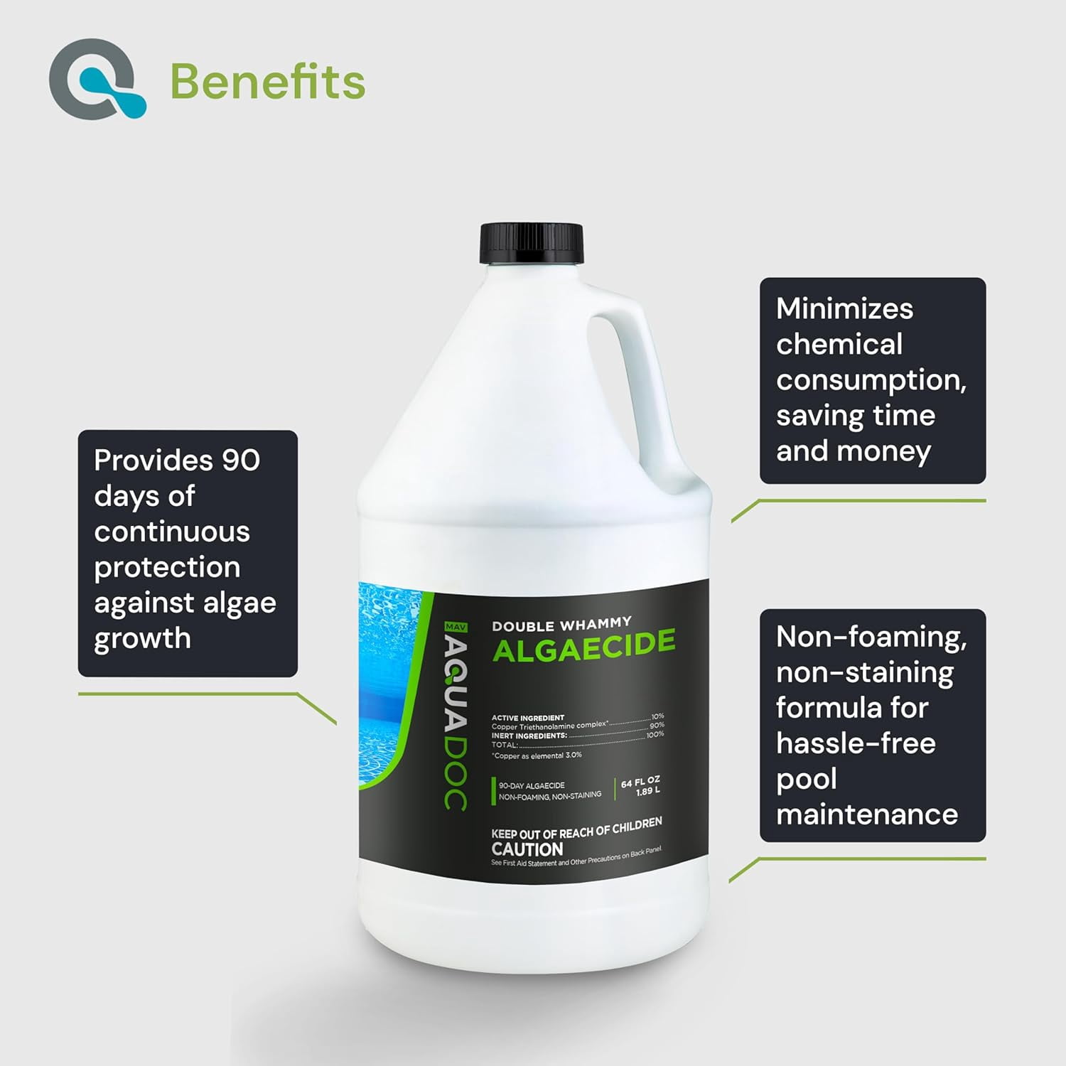 AquaDoc Copper Pool Algaecide Treatment for Inground and Above Ground Pools (Green, 64 oz) tr6k0