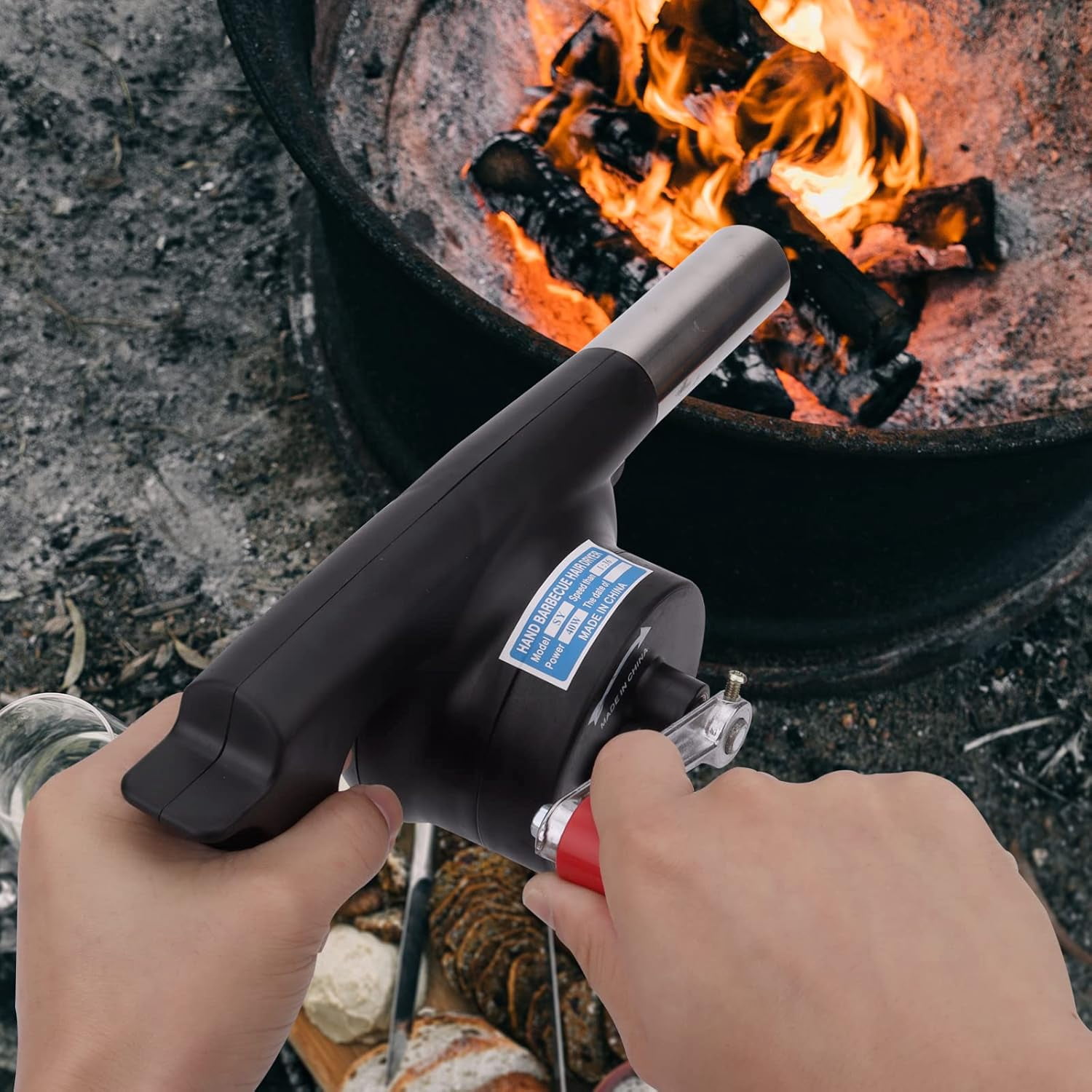 BYXAS Hand Crank BBQ Fan, Portable Manual Air Blower for Outdoor Grilling and Camping (Black, 11.4 in) 3pjbg
