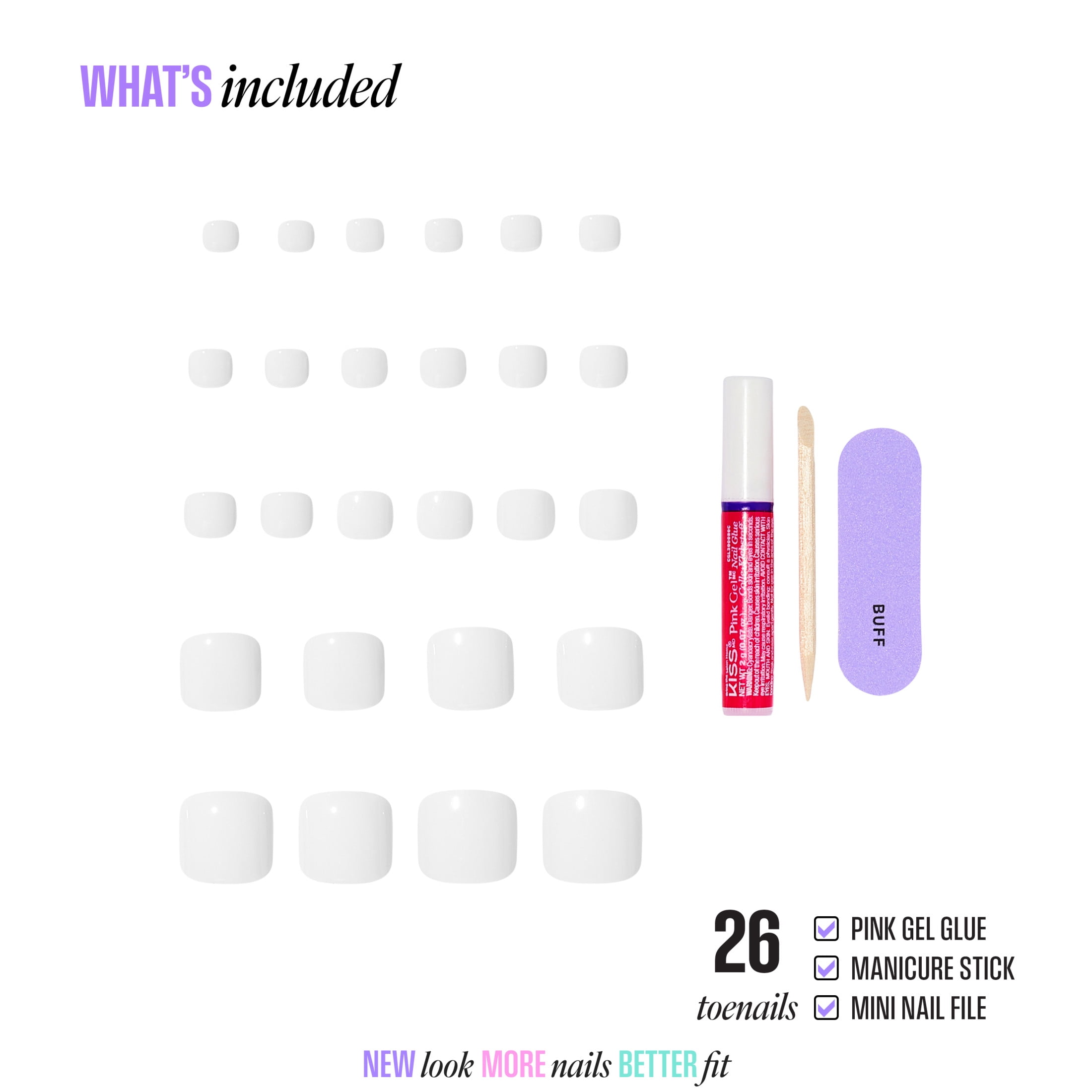 Kiss Core Color Short Squoval Press-On Toenails, Durable Salon-Quality Pedicure Set (White, 26 Pieces) mudhy
