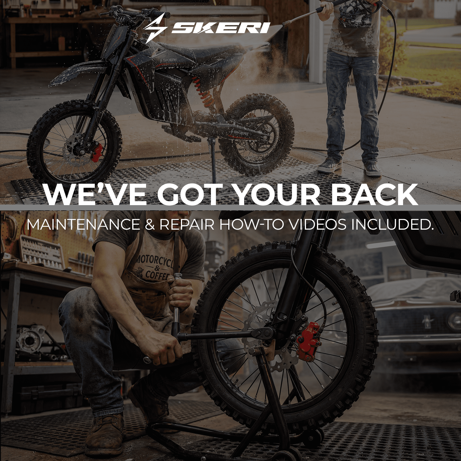 Skeri Electric Dirt Bike for Teens and Adults, Off-Road Motorbike with 3200W Peak Motor and 37MPH Top Speed (Black, 14 in/12 in) xwt84