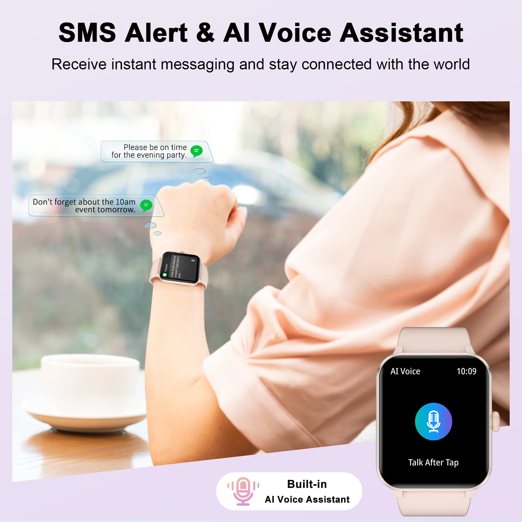 IOWODO Smart Watch with Bluetooth Calling and AI Voice Assistant, 1.85 in HD Touch Screen, IP68 Waterproof Fitness Tracker (Pink, 5.9-9.2 in) v41co