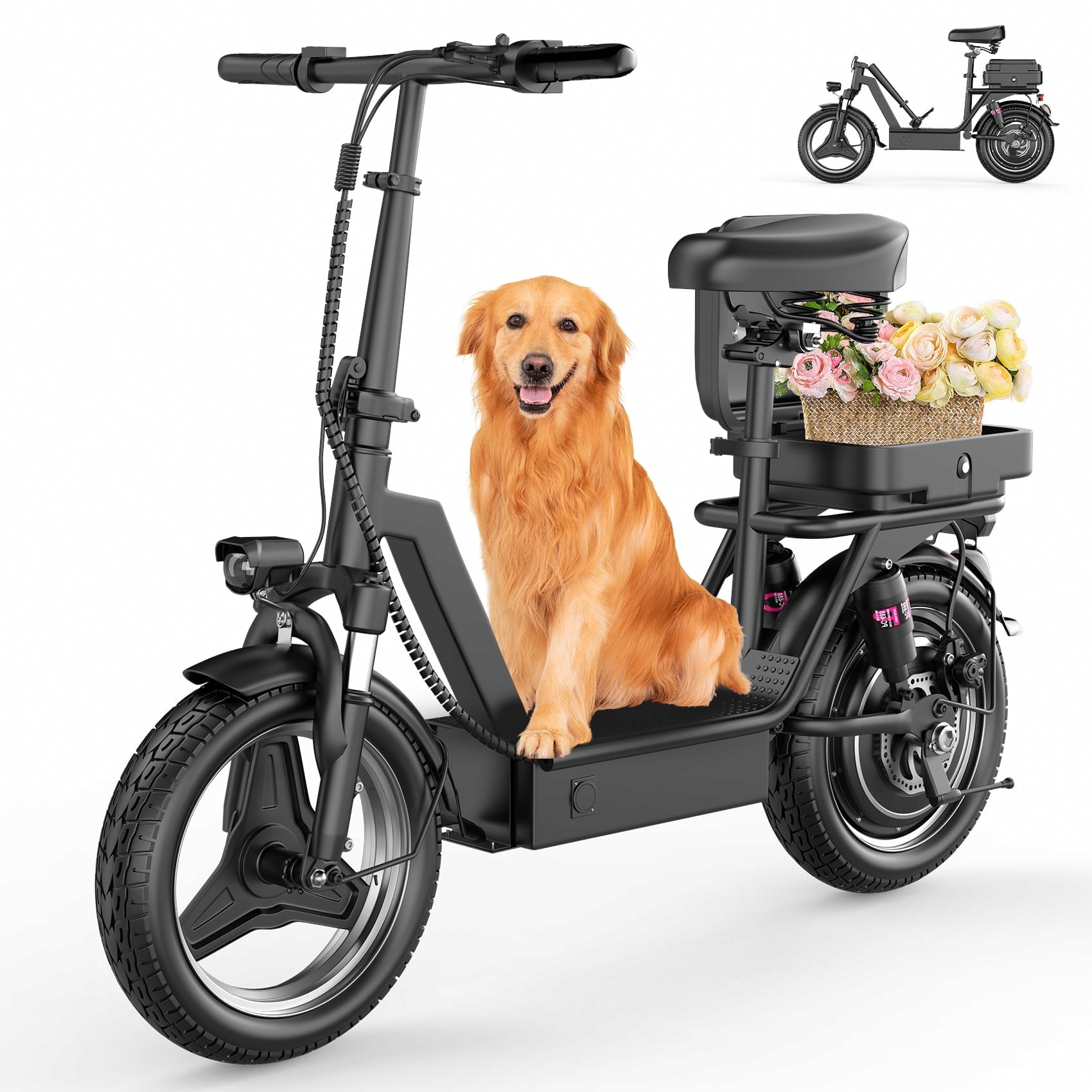 AZHAR Electric Scooter with Seat, 1200W Motor, 25 MPH Max Speed, 45 Mile Range, Dual Shock Absorption, 14 in Tires (Black, 350 lb Capacity) 5dzpo