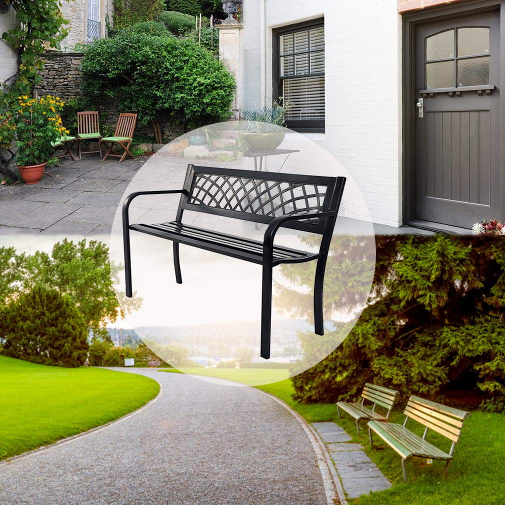 FDW Outdoor Durable Steel Garden Bench, Rust-Resistant Patio Seating (Black, 45.5 in x 21.7 in x 30 in) q5cvc