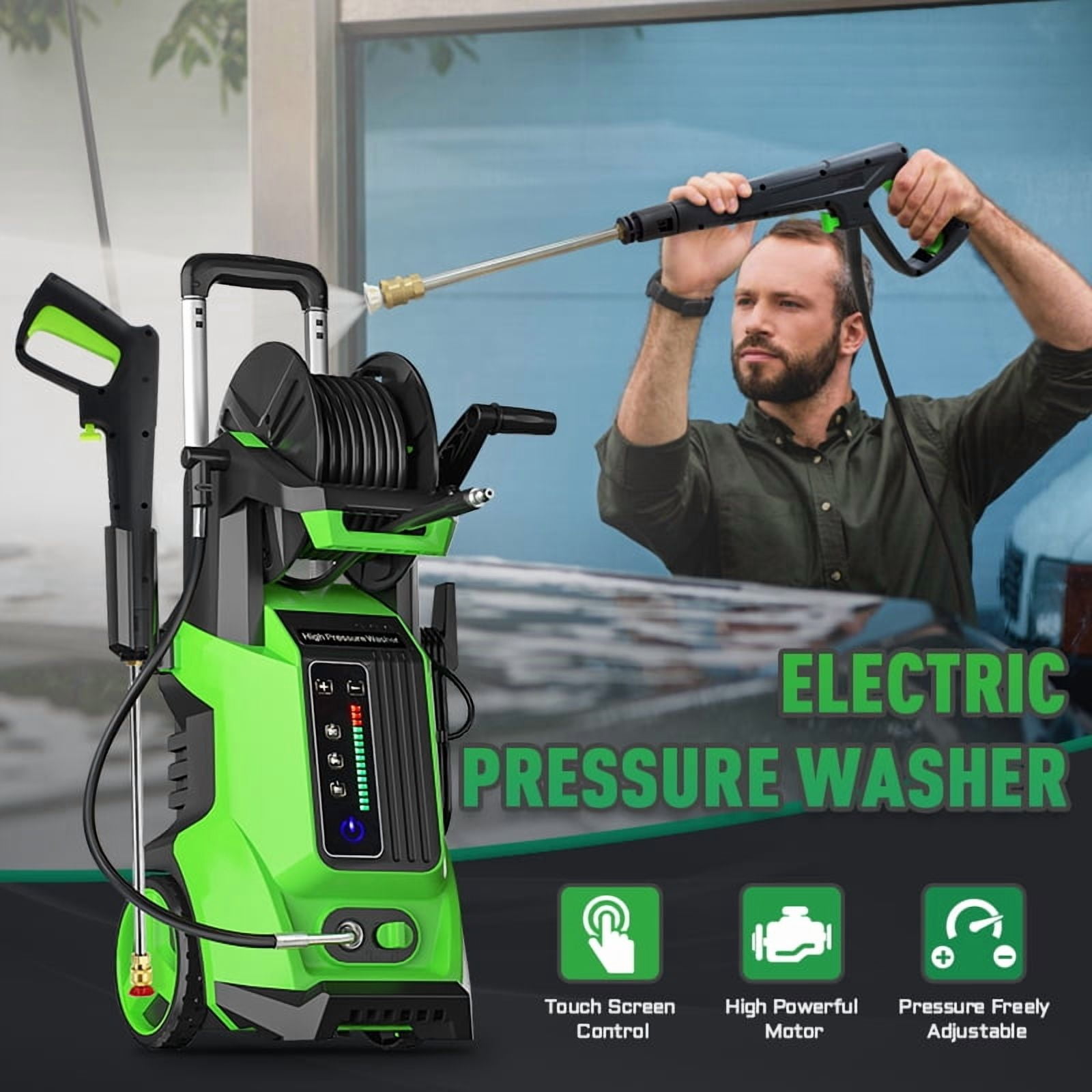 HONGMIN Electric Pressure Washer 4500 PSI 3.0 GPM with Smart Touch Screen and Foam Cannon (Black, 1 Unit) diuq0