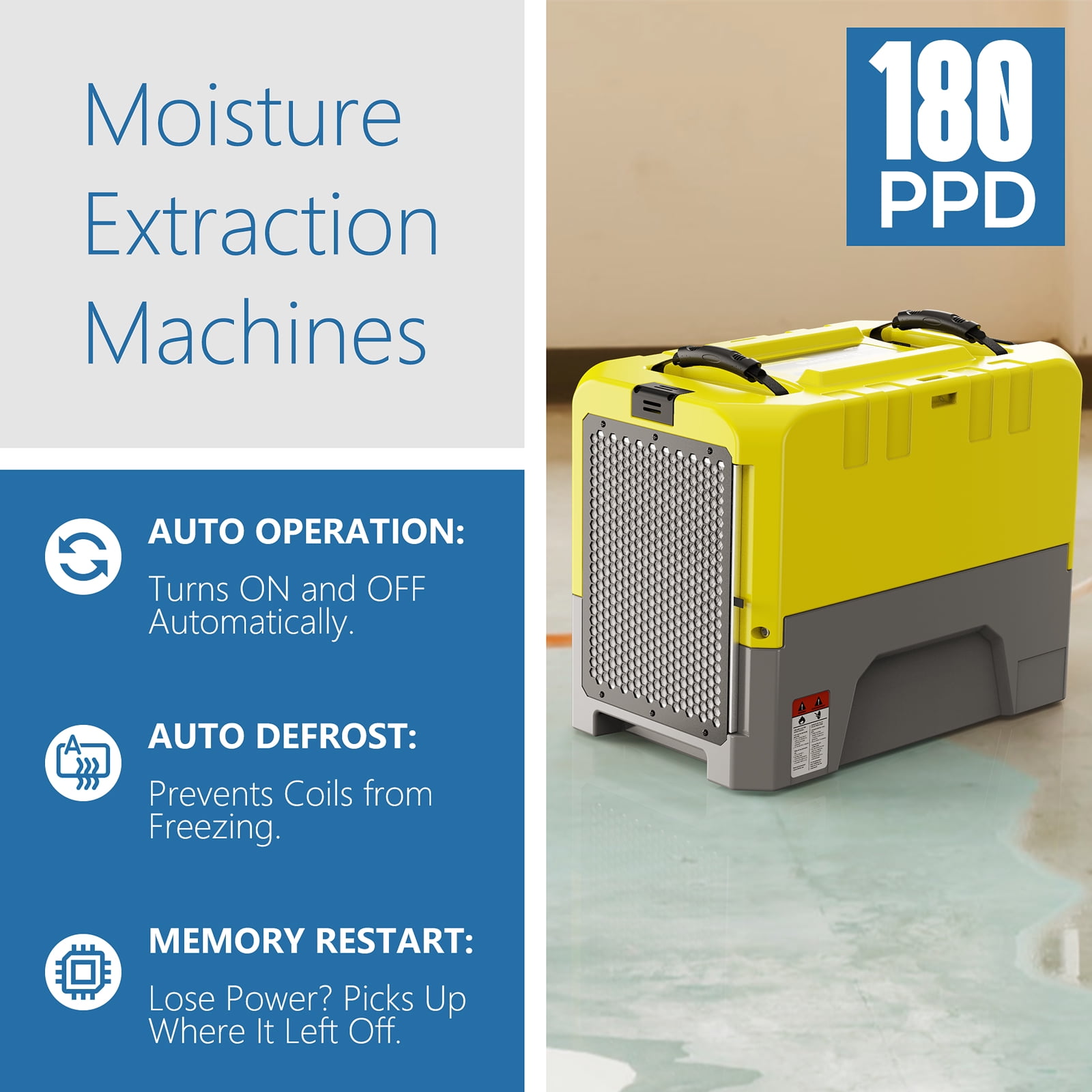 AlorAir Commercial Dehumidifier with Wi-Fi App Control and Built-in Pump for Crawl Space and Basement (Yellow, 180 PPD) 72ejk