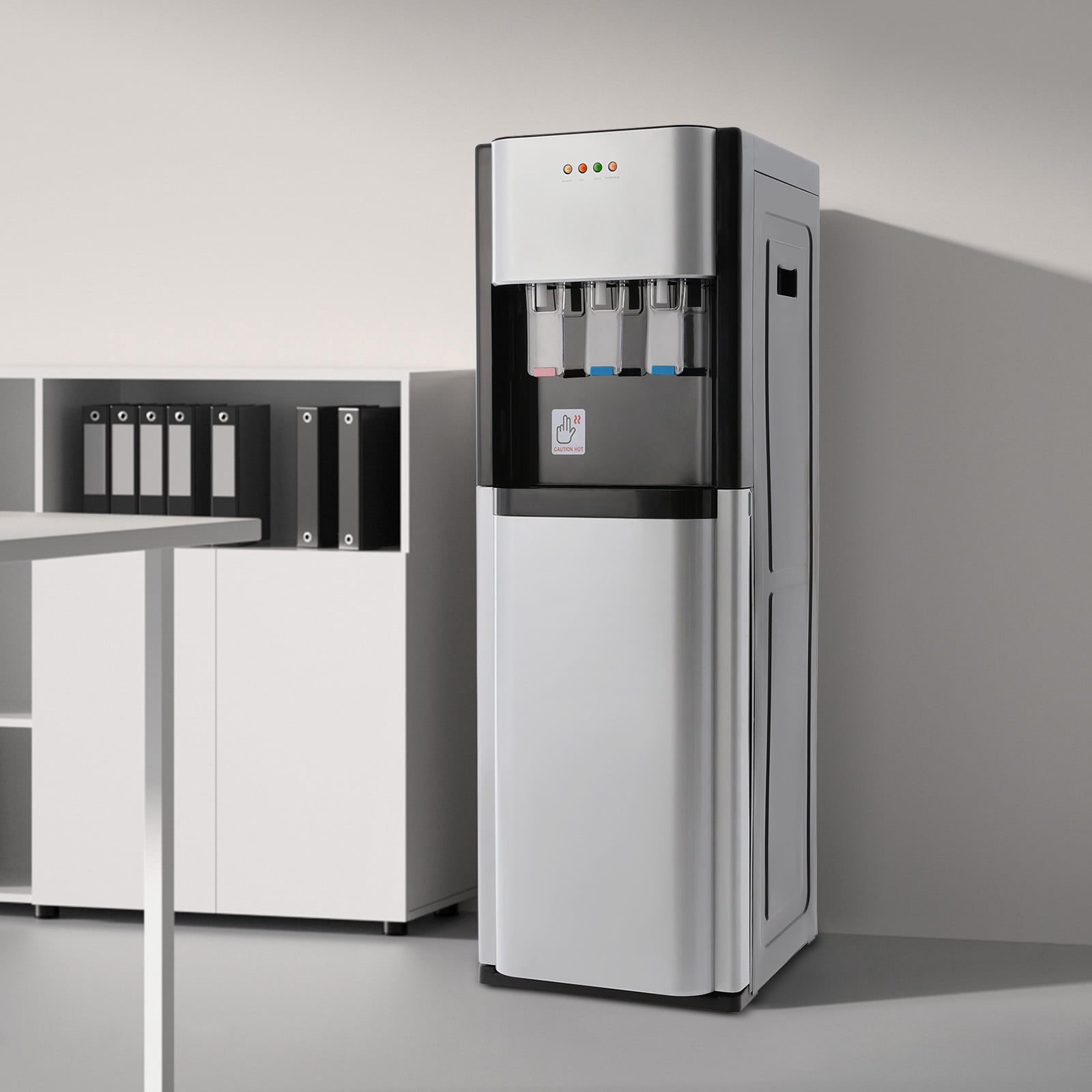 Generic Bottom-Loading Water Dispenser with Hot, Room & Cold Temperature Settings (Silver, Floor Standing) zxhnc