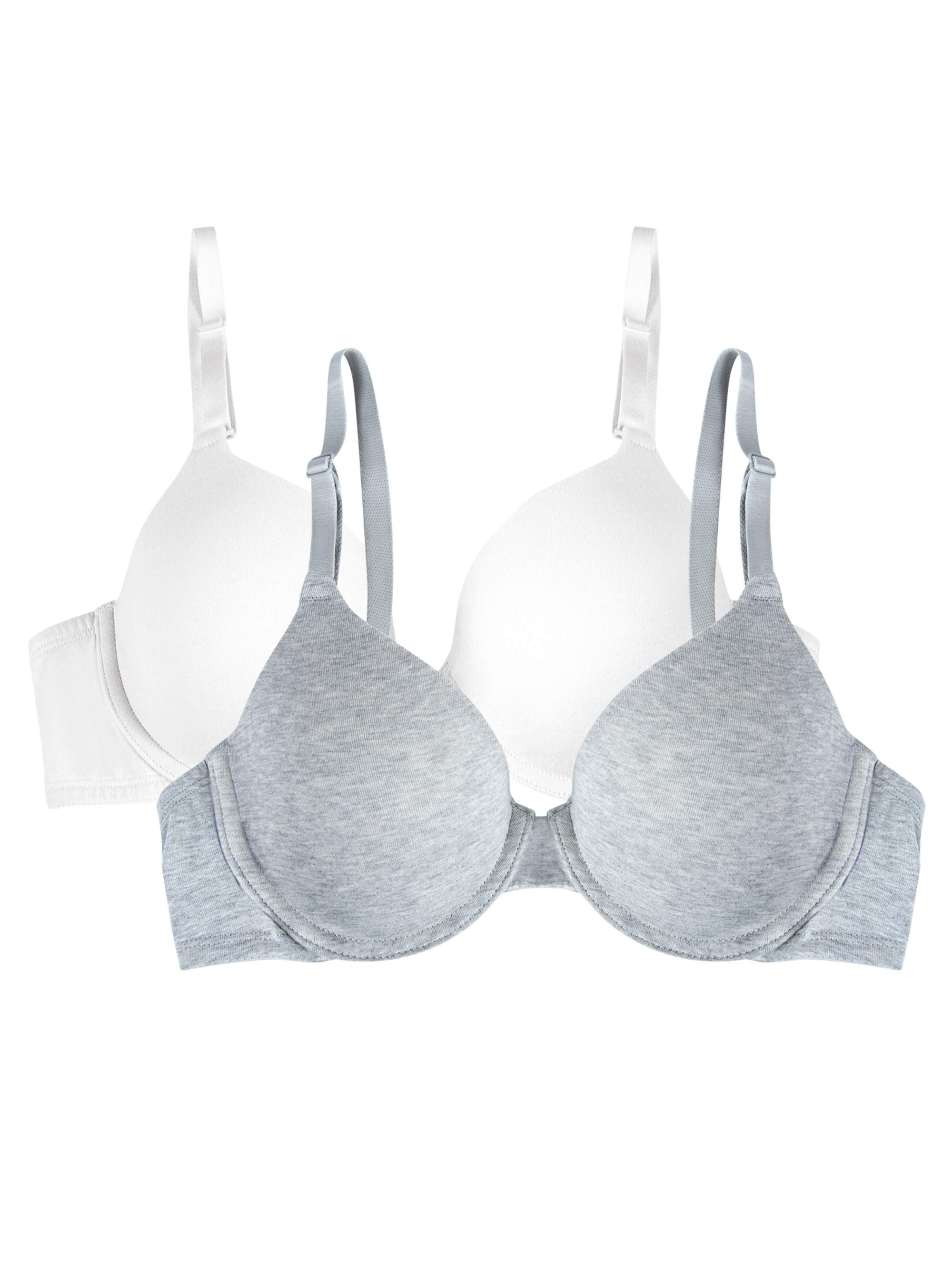 Fruit of the Loom Women's Cotton T-Shirt Bra, Comfortable Underwire Support, Everyday Fit (White, 2-Pack) xv3ed