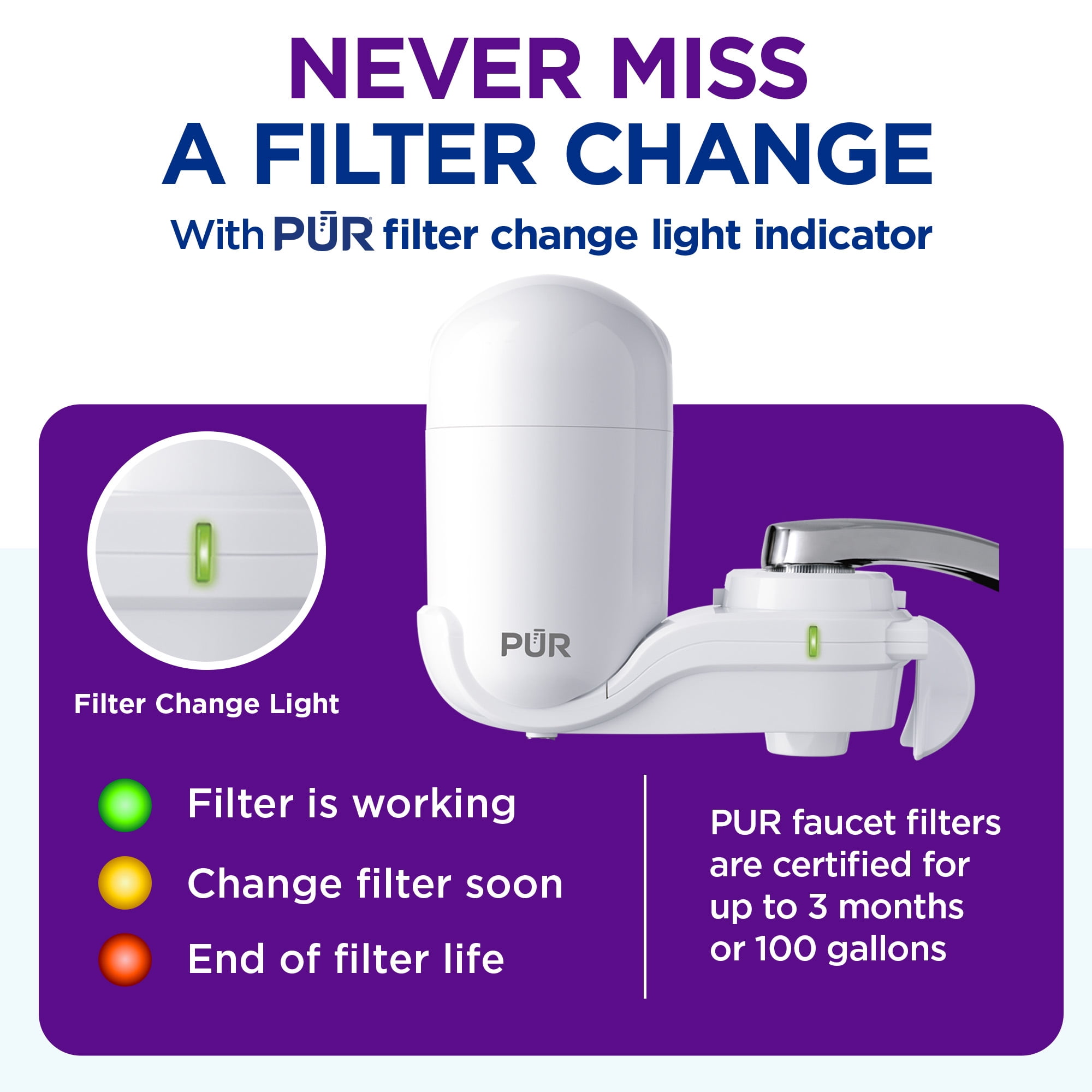 PUR Faucet Mount Water Filtration System, Vertical Water Filter for Kitchen Sink (White, 1 Pack) sa901
