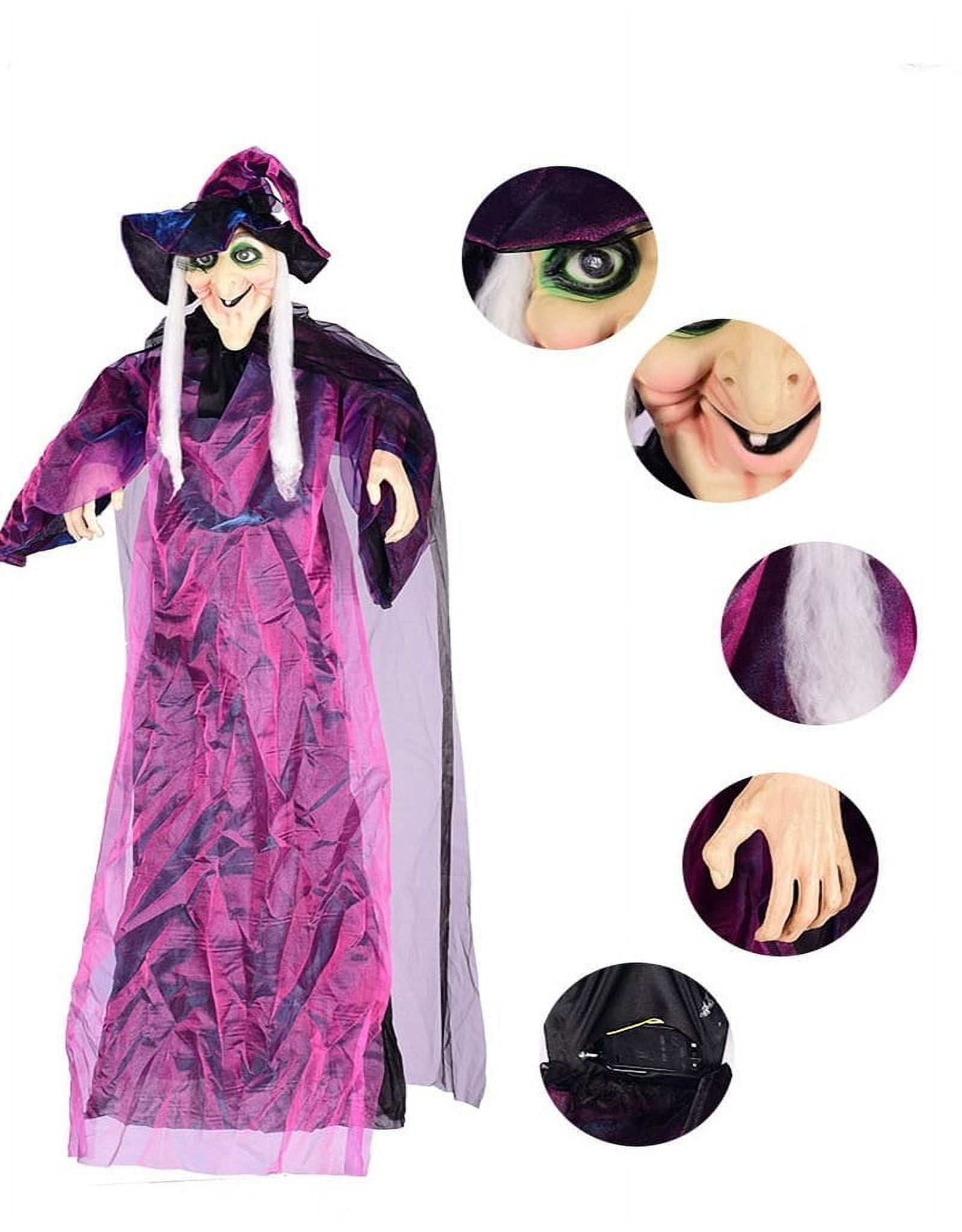 Blukids Animated Halloween Witch Prop, Voice Activated Hanging Decoration for Outdoor Haunted House (Purple, 71 in) v94cg