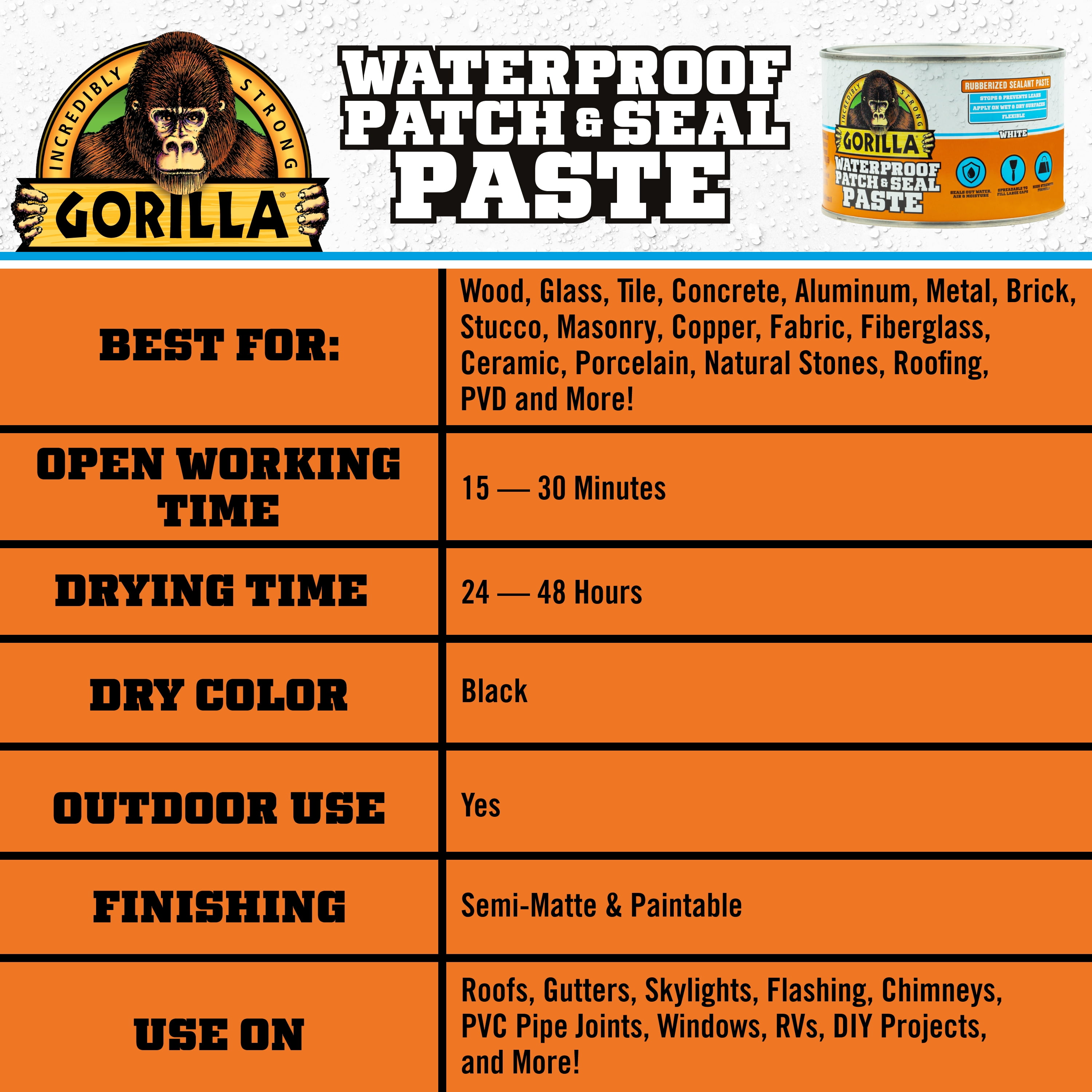 Gorilla Waterproof Patch and Seal Paste, Heavy-Duty Adhesive Sealant (White, 16 oz) ephwe