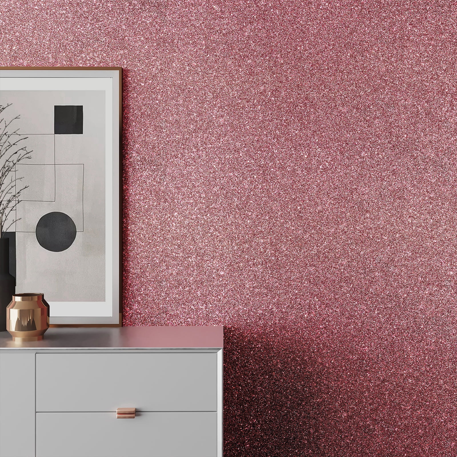 VEELIKE Rose Gold Glitter Peel and Stick Wallpaper, Sparkle Self-Adhesive Contact Paper for Furniture and Walls (15.7 in x 118 in) lfrdk