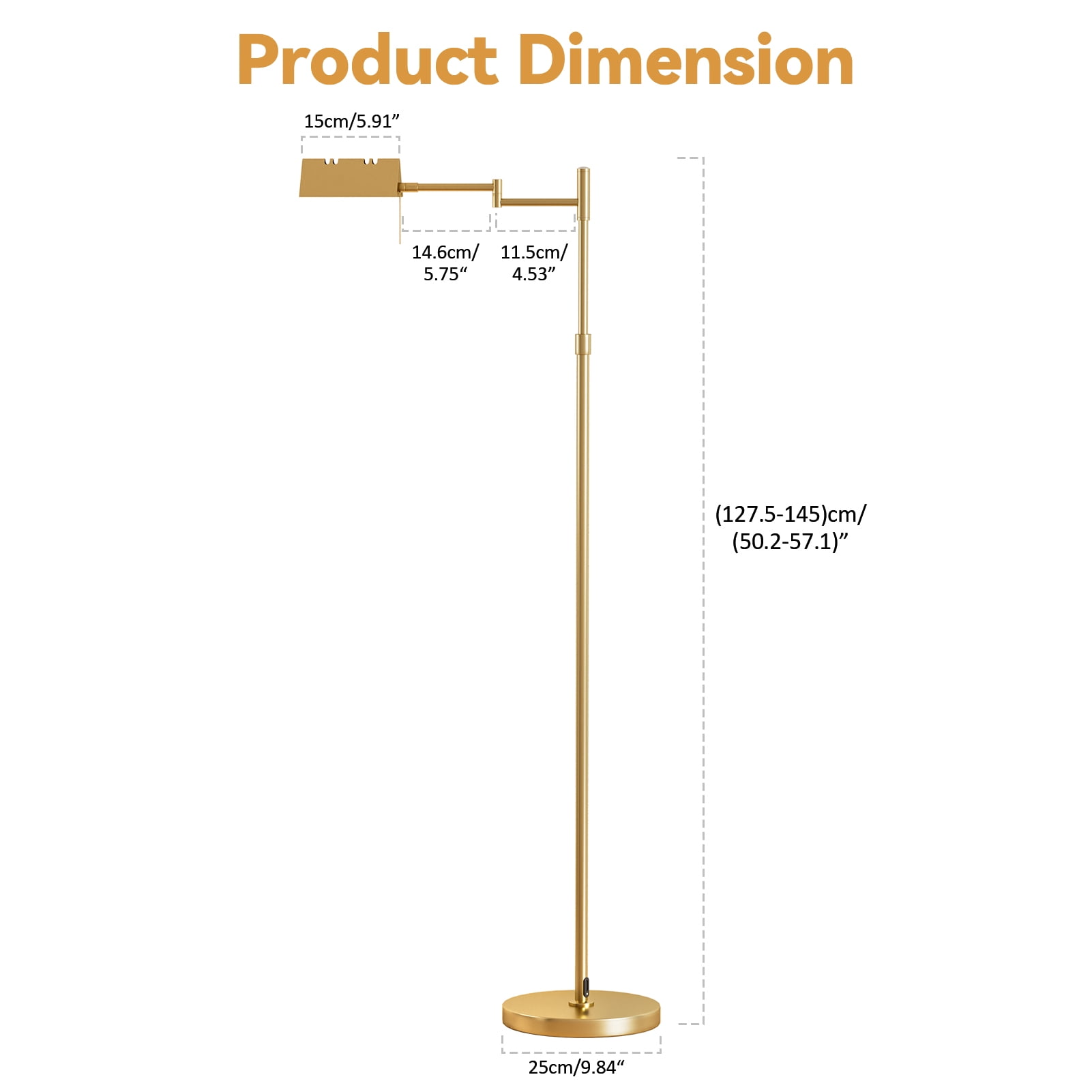 Yedigre Dimmable LED Floor Lamp, Adjustable Swing Arm Reading Light with 3 Color Temperatures (Black, 55 in) b8eaw