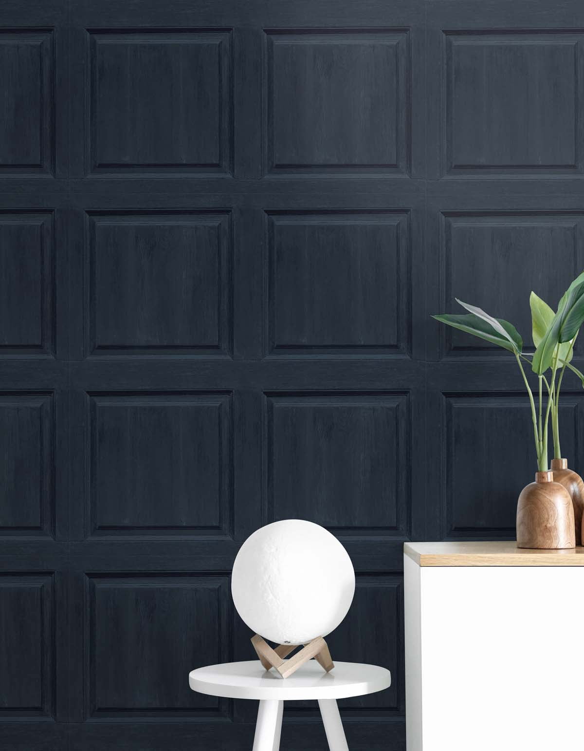 NextWall Arthouse Washed Faux Panel Peel and Stick Wallpaper (Navy, 20.5 in. W x 18 ft. L) 3a1nl