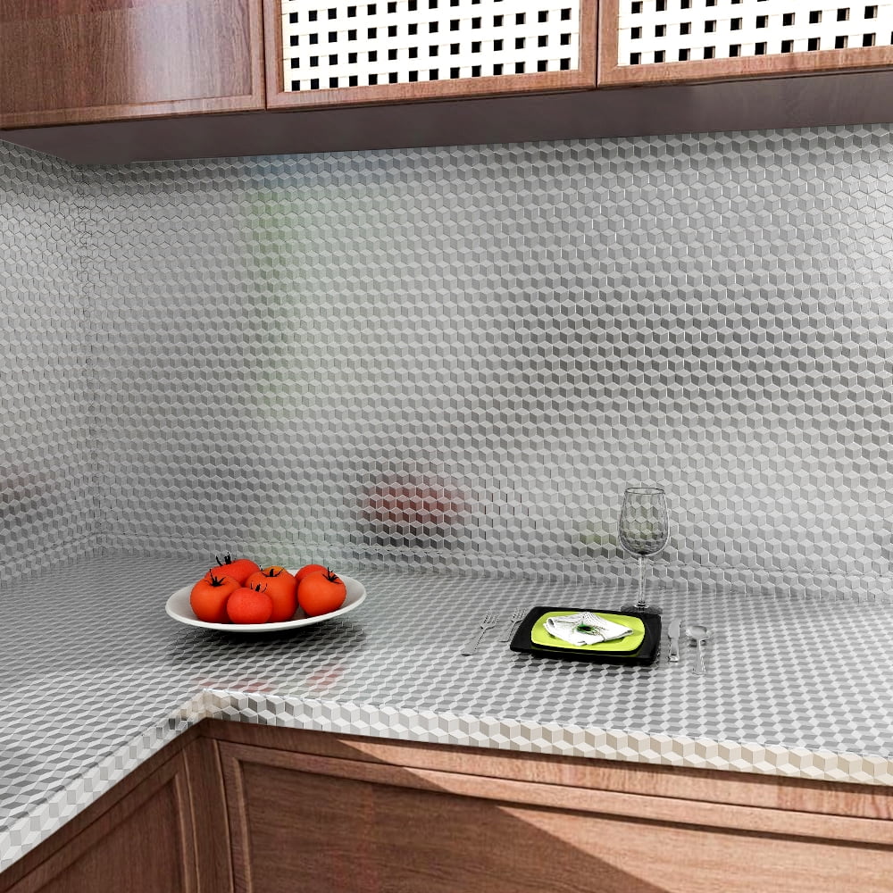 proprodiudiu Kitchen Backsplash Wallpaper Oil-Proof Heat-Resistant Aluminum Foil Peel and Stick Contact Paper (Clear, 23.6 in x 196 in) ebmk3