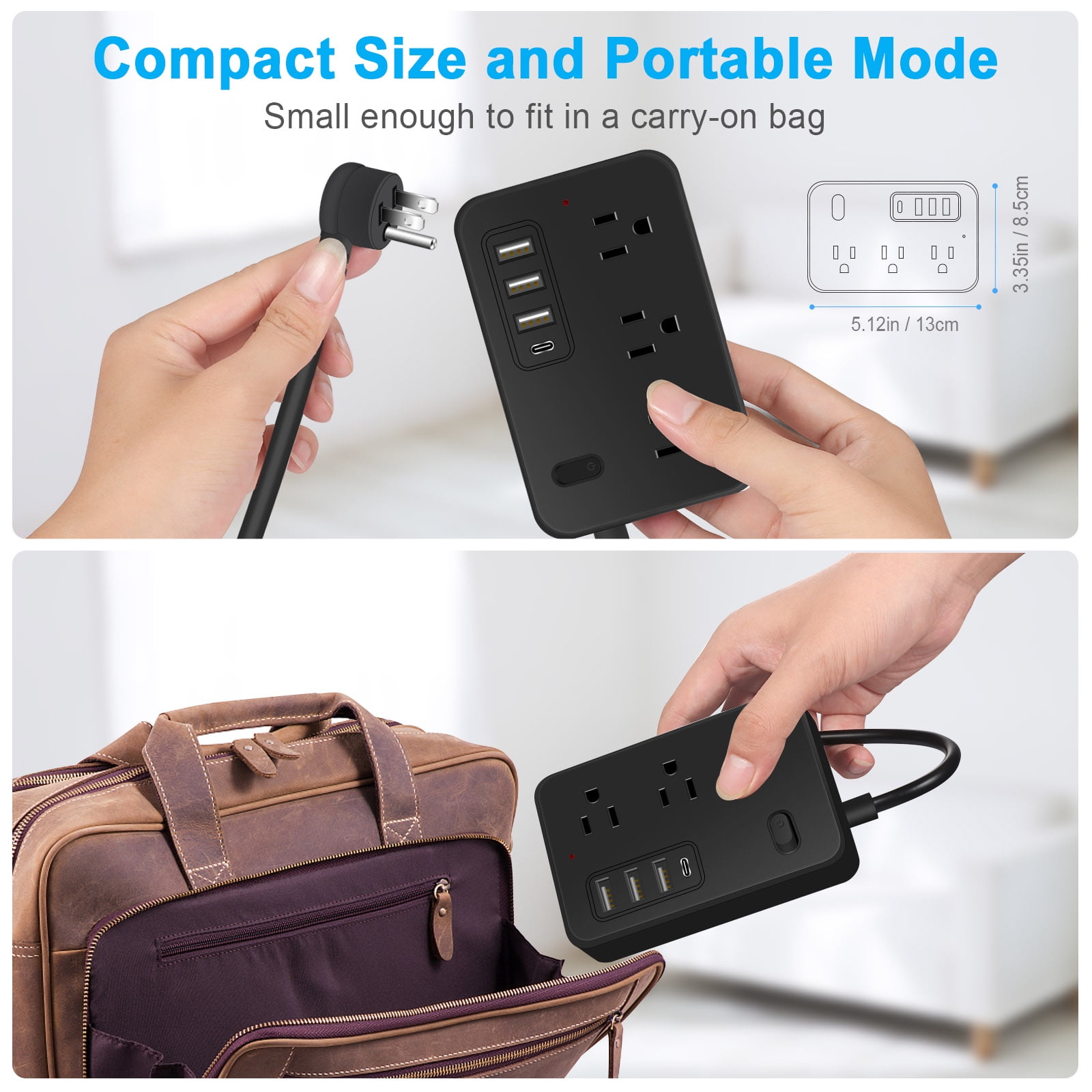 BOHASHIN Power Strip Extension Cord with 6 Outlets and 4 USB Charging Ports (Black, 15 ft) nkghq