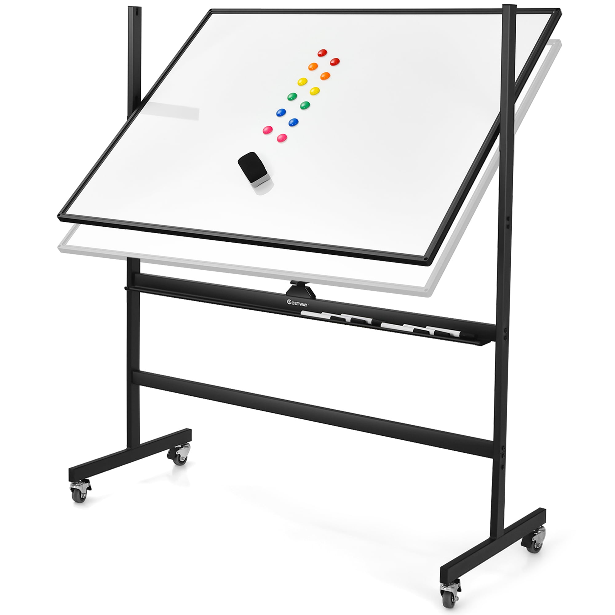 Costway Magnetic Double-Sided Reversible Whiteboard (White, 48 in x 36 in) 3m6us