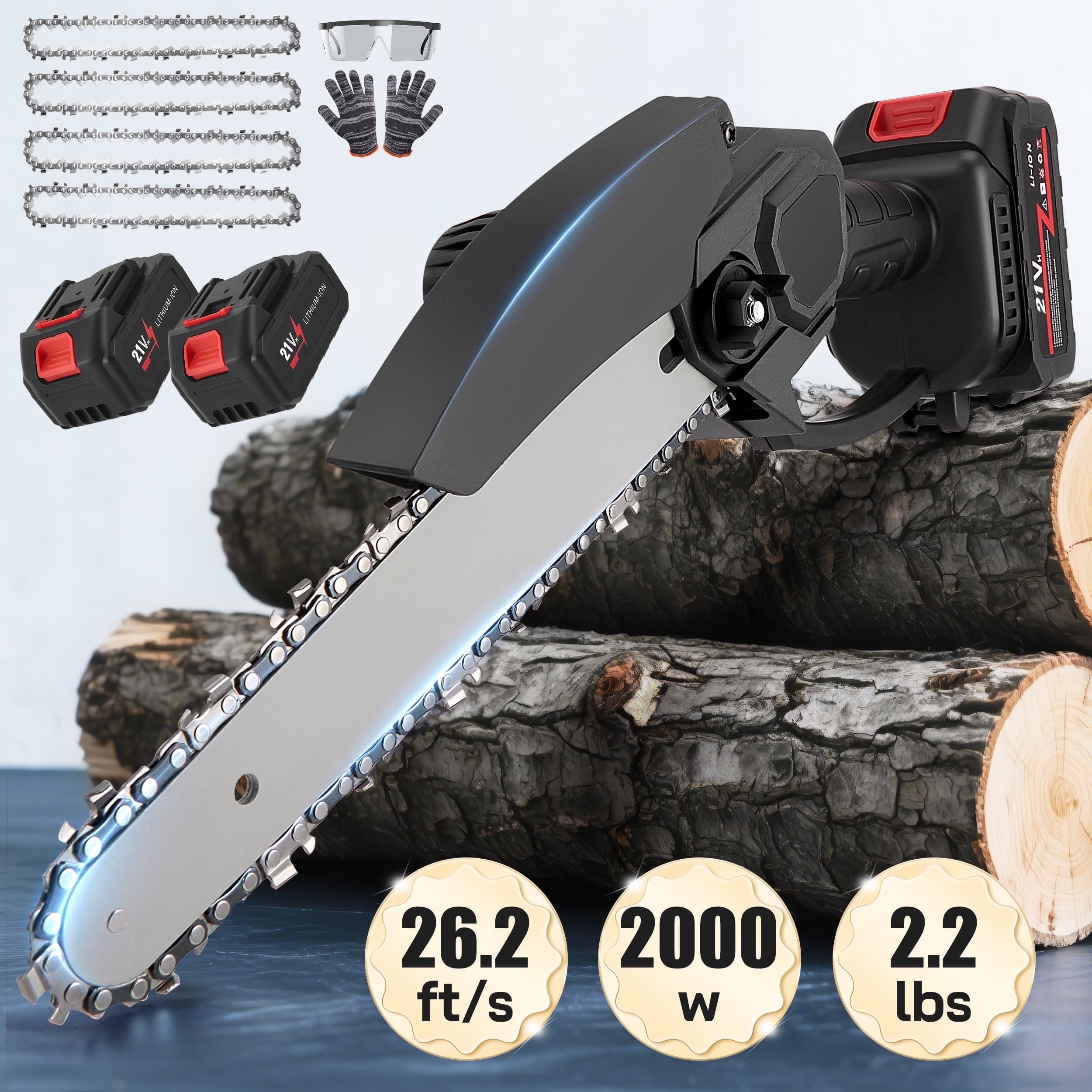 RELOIVE 8-Inch Cordless Mini Chainsaw, Electric Handheld Wood Pruning Tool with 2 Batteries and 4 Chains (8 in) a442h