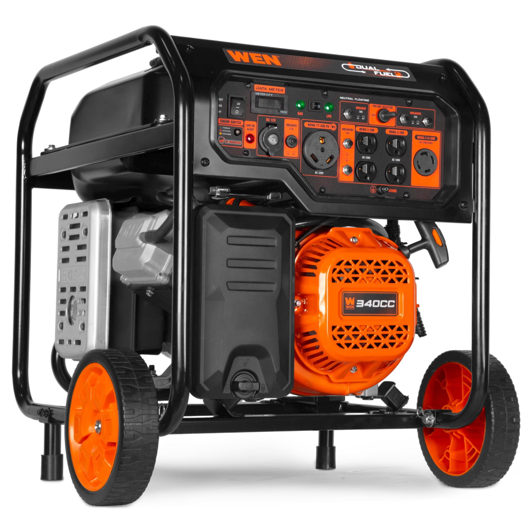 WEN 8000-Watt Dual Fuel Portable Generator, Electric Start, 340cc Engine, RV-Ready with CO Watchdog (6.7 gal) 38zmg