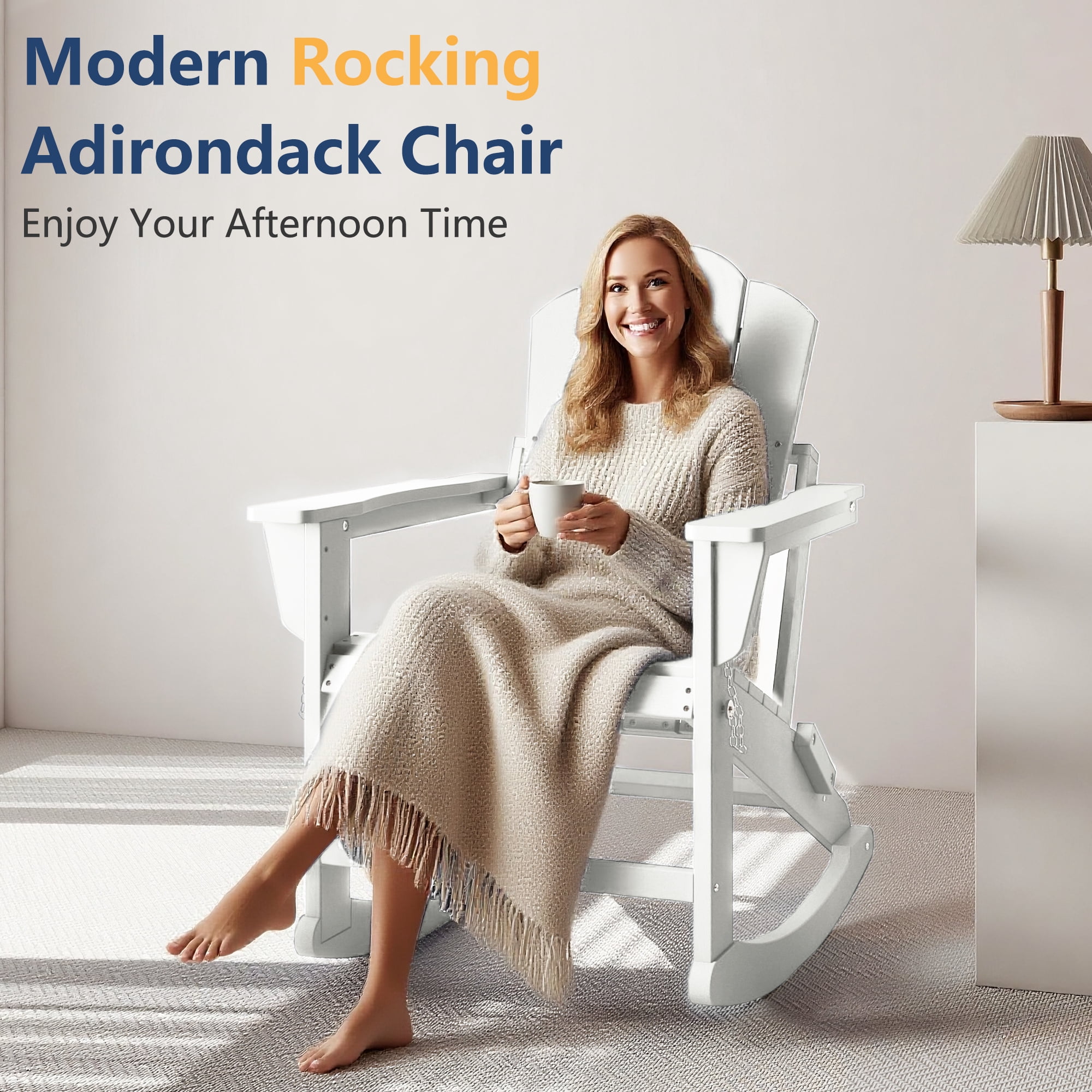 FOOWIN Folding Adirondack Rocking Chair Set (Weather-Resistant HDPE, White, 2-Pack) efjyn