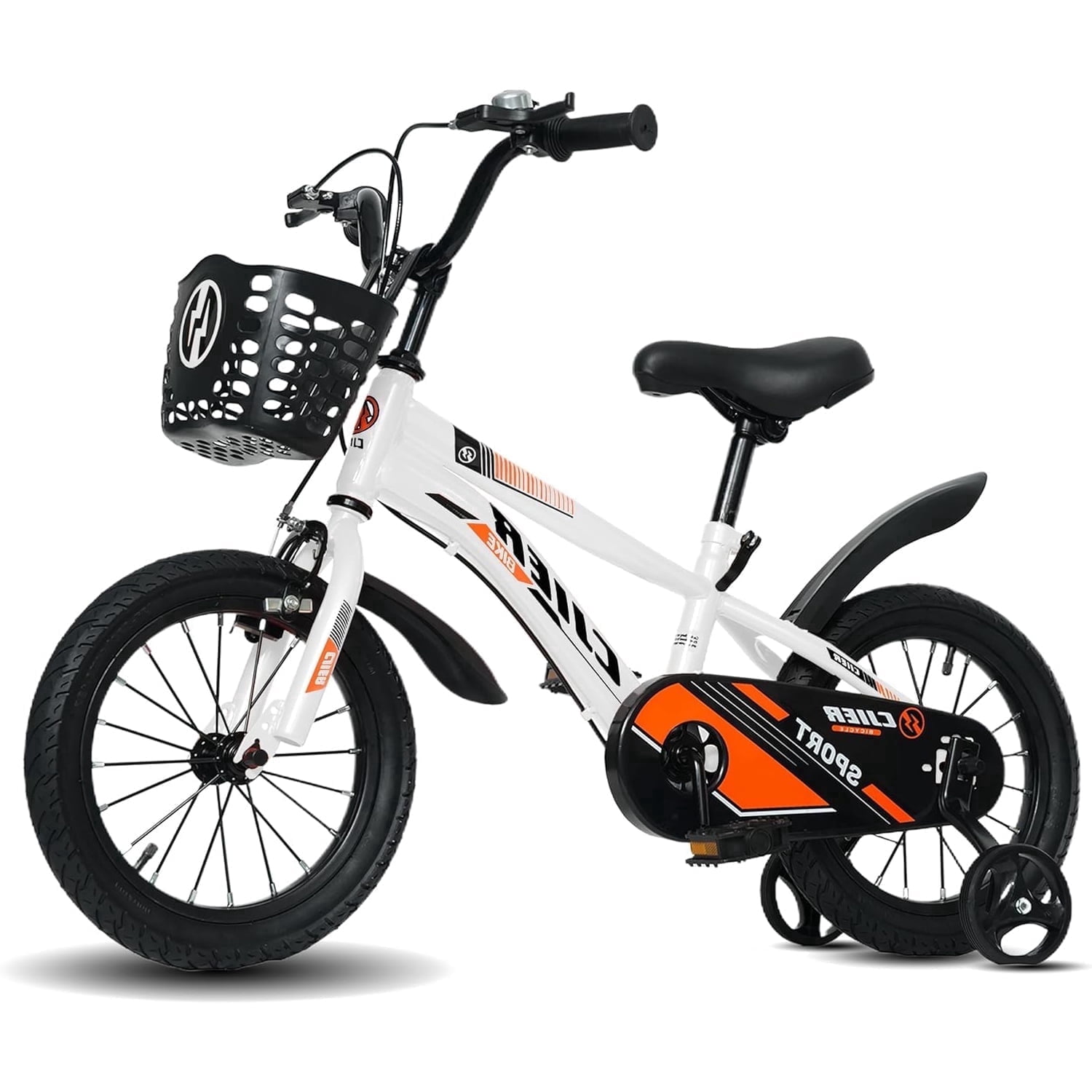NEORIVER Kids Bicycle with Training Wheels, Adjustable Height Steel Frame (White, 14 in) d9ycm