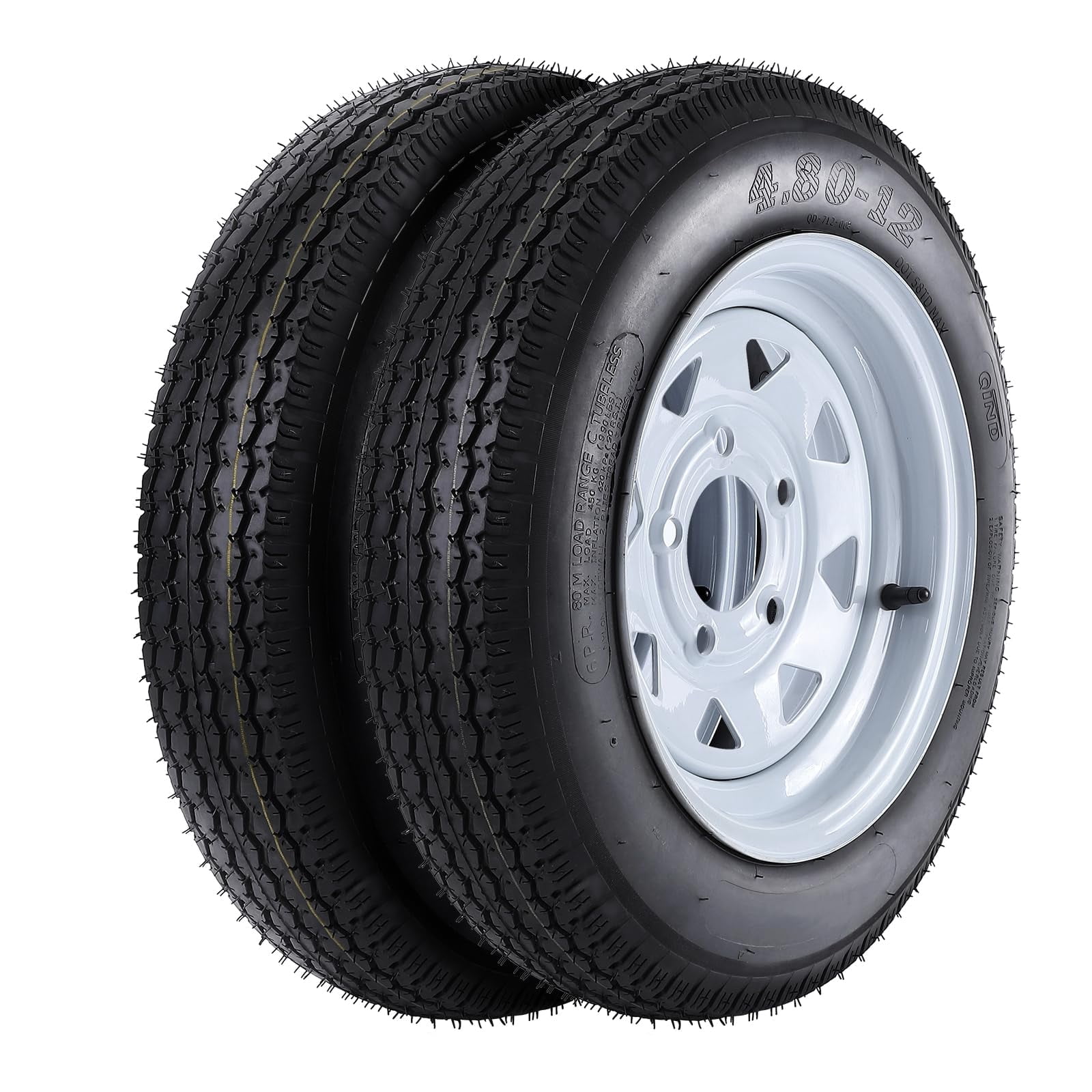 GARVEE 4.80-12 Trailer Tires with 12 in Rims (Set of 2, 5 Lug on 4.5 in, Load Range C, 6PR) qyz6e