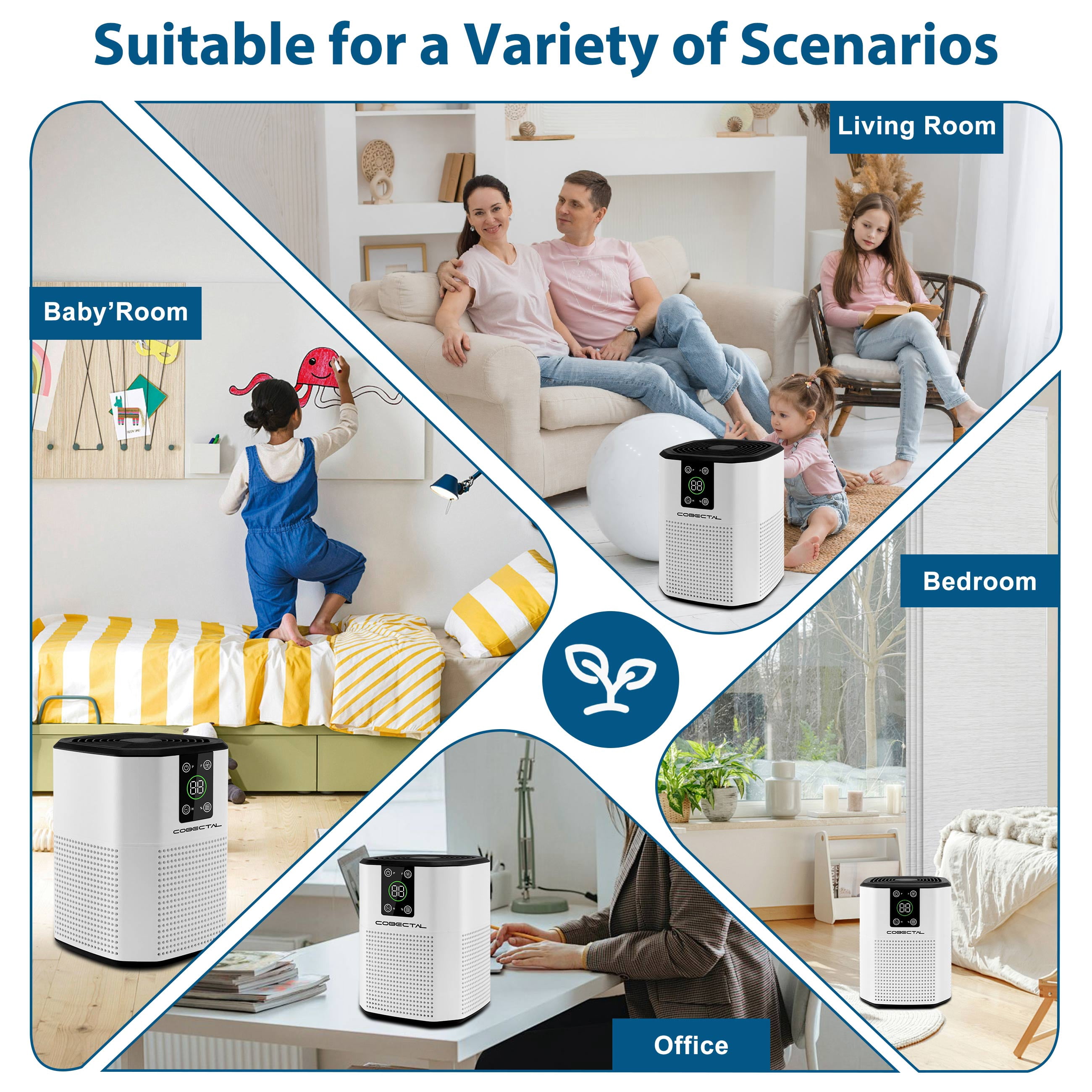 Cobectal HEPA Air Purifier for Home Bedroom with H13 True HEPA Filter (White, 215 Sq. Ft) 785px
