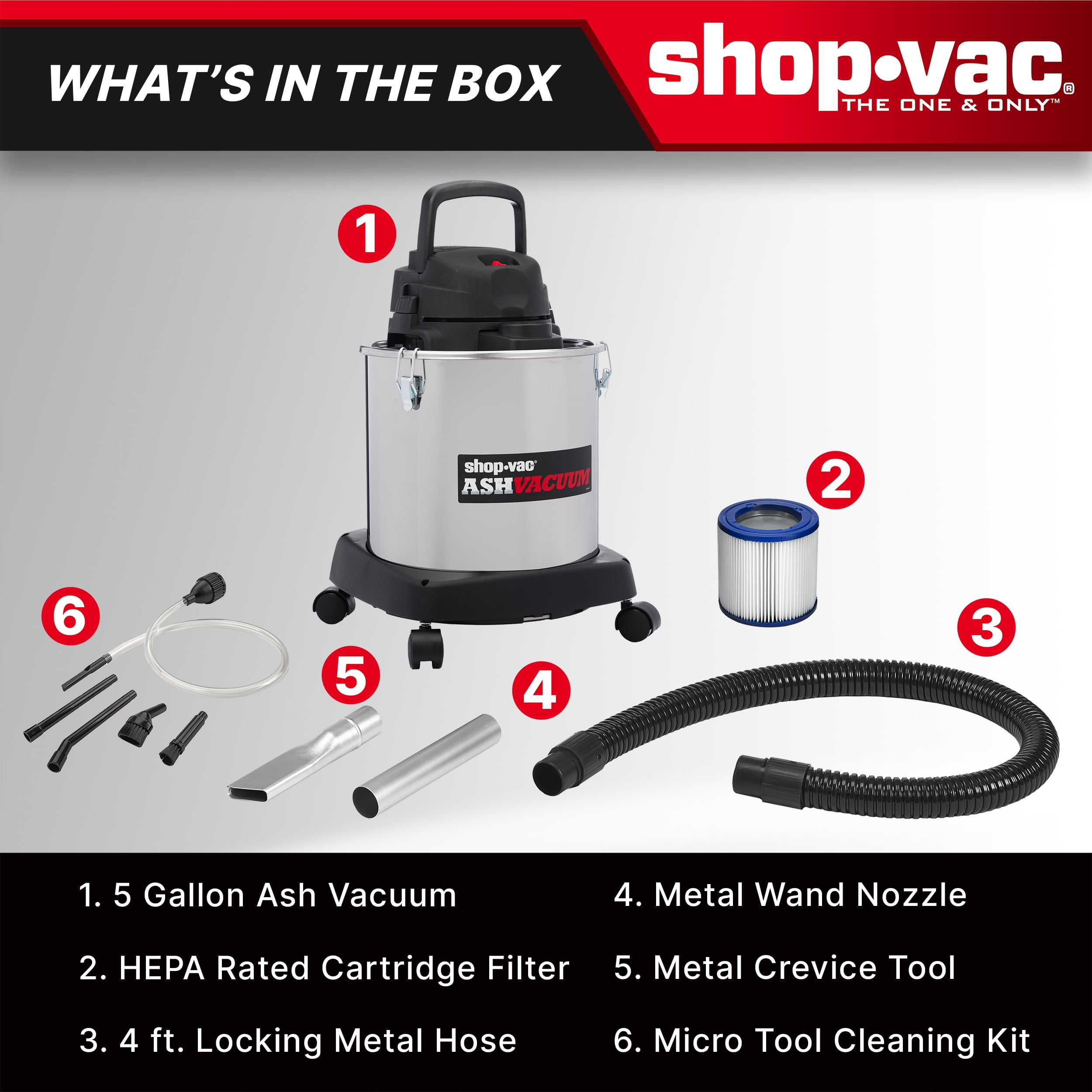 Shop-Vac 5 Gallon Stainless Steel Ash Vacuum with Dolly (Silver, 5 gal) cvyx2