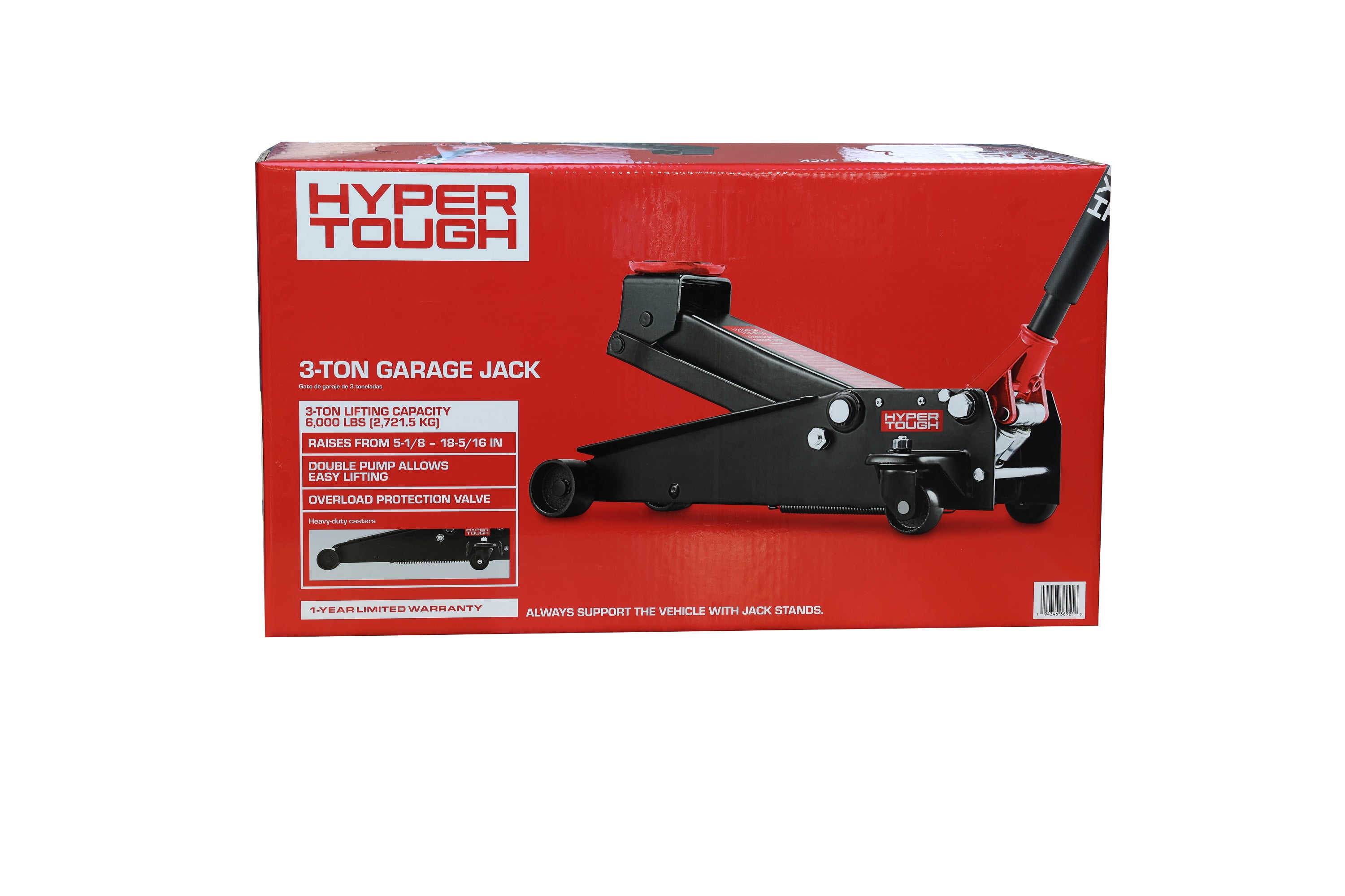 Hyper Tough 3 Ton Dual Pump Floor Jack for Cars, Trucks, and SUVs (5.125 in to 18.31 in) wxkmu