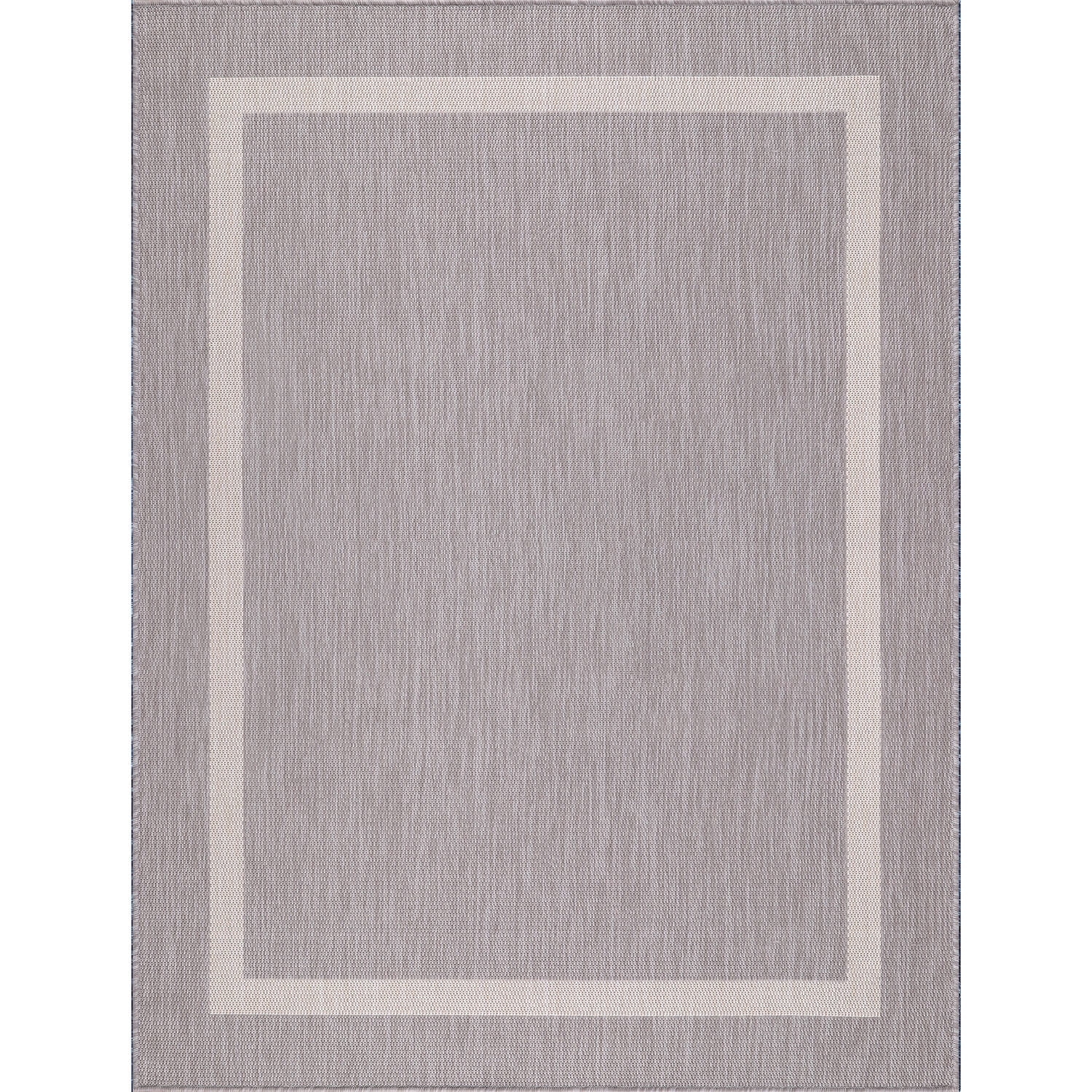 Beverly Rug Indoor Outdoor Area Rug, Bordered Patio Porch Garden Carpet (Gray and White, 5 ft x 7 ft) w4mme