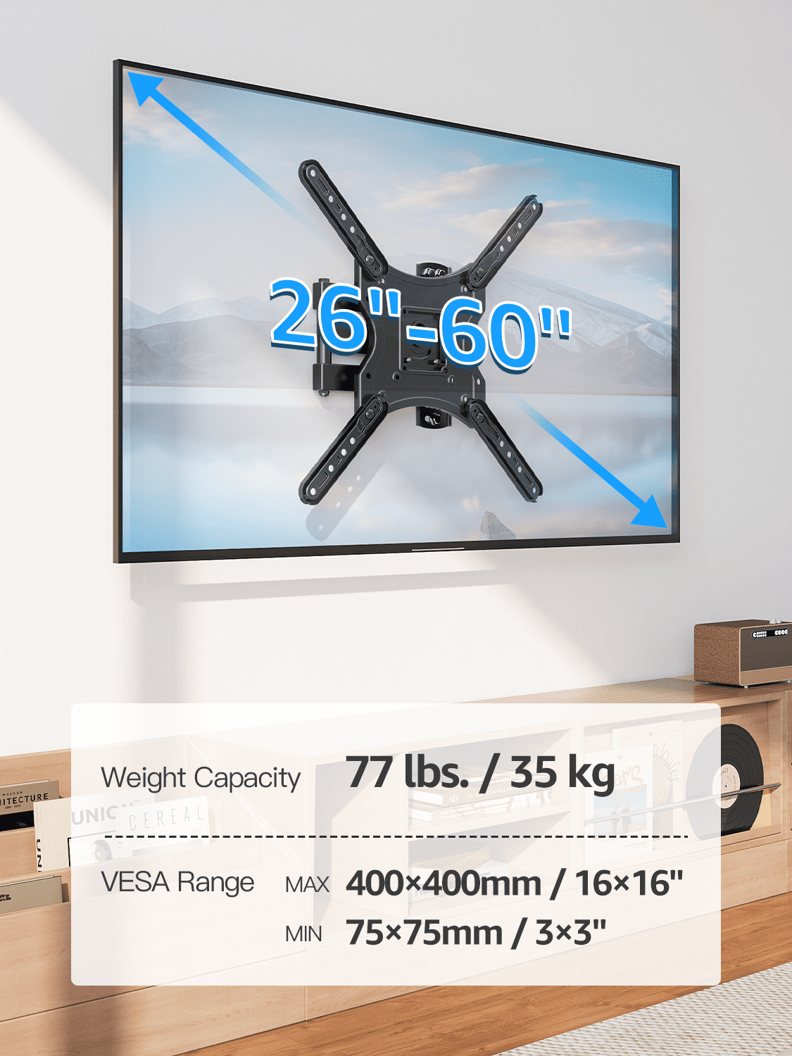 Mount Pro Full Motion TV Wall Mount for 26-60 in Flat Curved TVs, Heavy-Duty Articulating Arm with Swivel and Tilt (77 lb) 6qykt