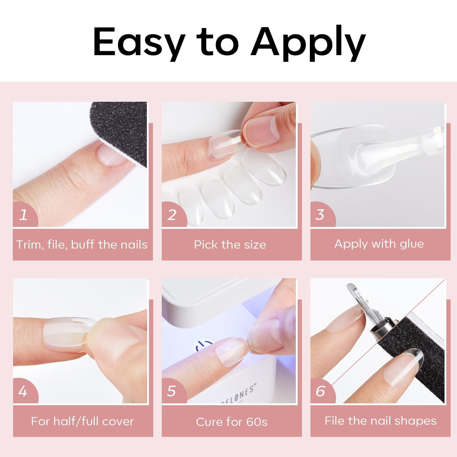 Modelones Extra Short Oval Round Nail Tips (Clear, 510 Pcs) fm1pe