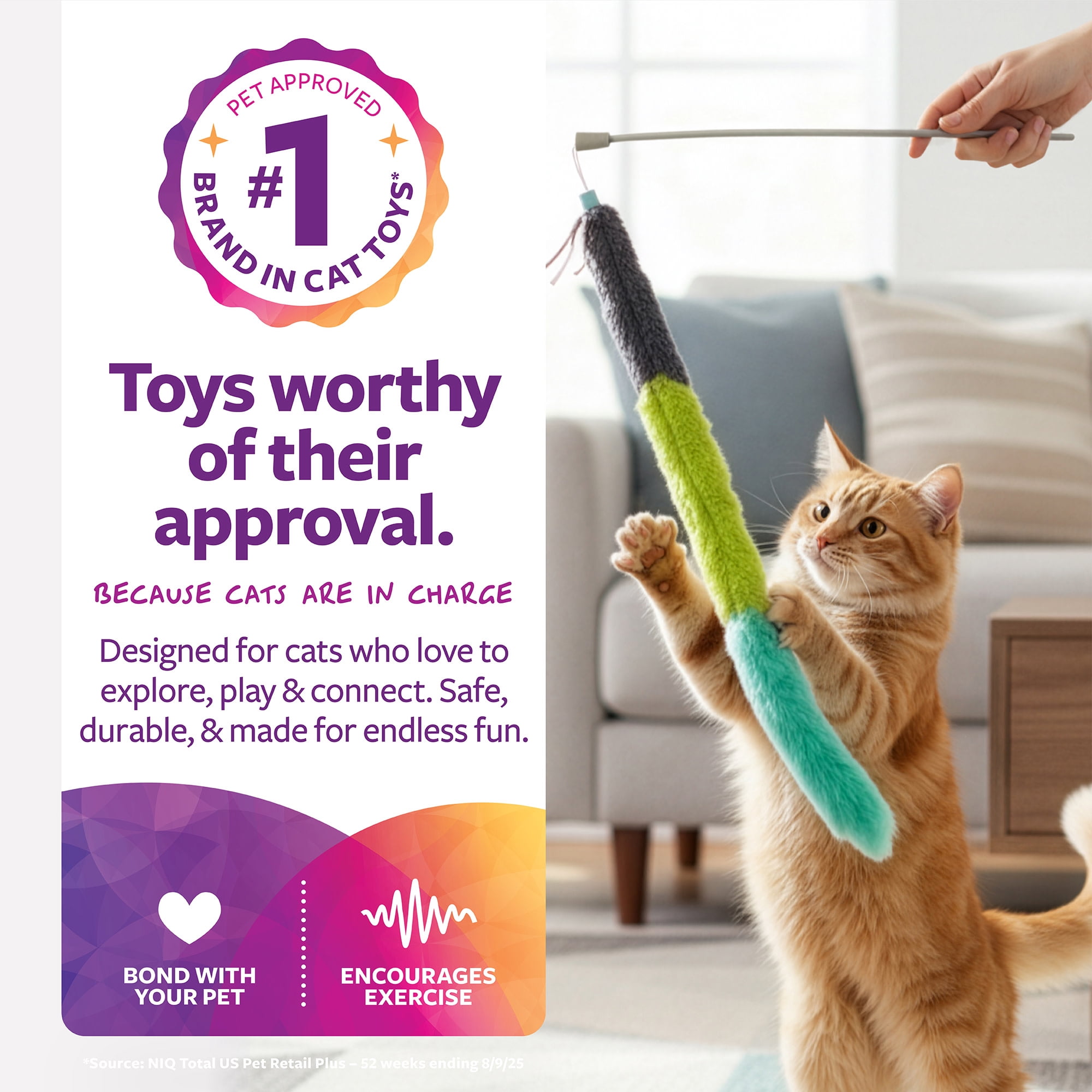 SmartyKat Crazy Catch Interactive Wand Cat Toy with Breakaway Plush Tails (Gray/Blue, 30 in) lygt2
