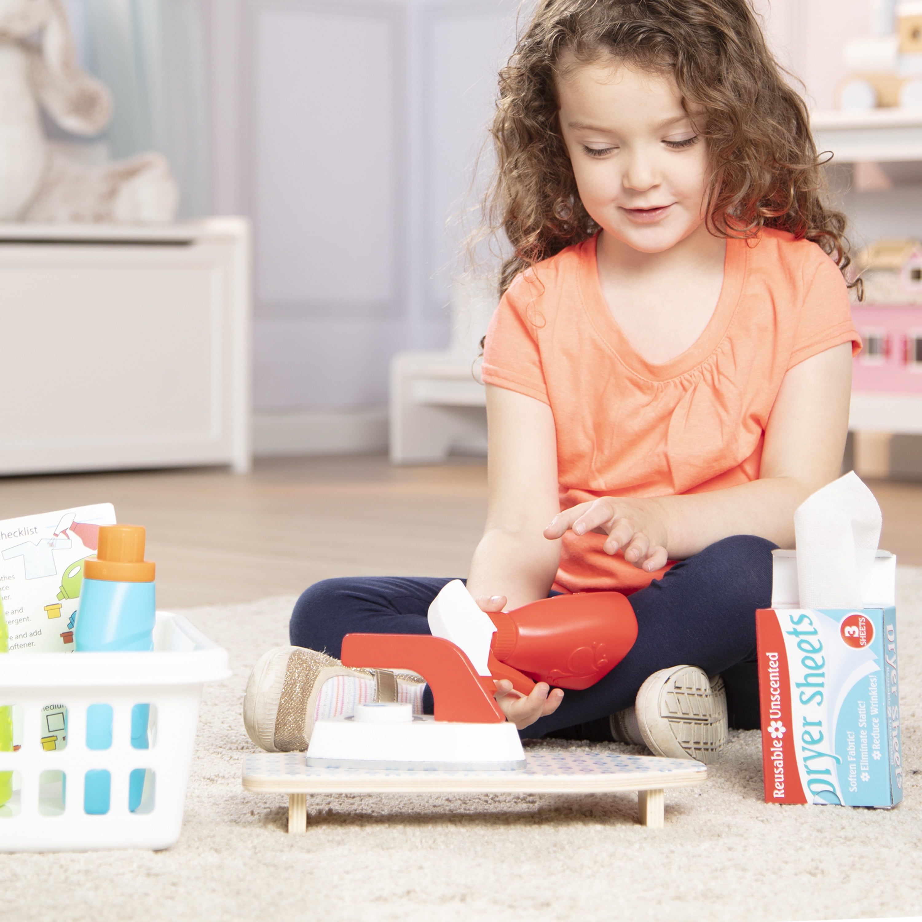 Melissa & Doug Laundry Basket Play Set with Wooden Iron, Ironing Board, and Accessories (14 Pcs) anajg