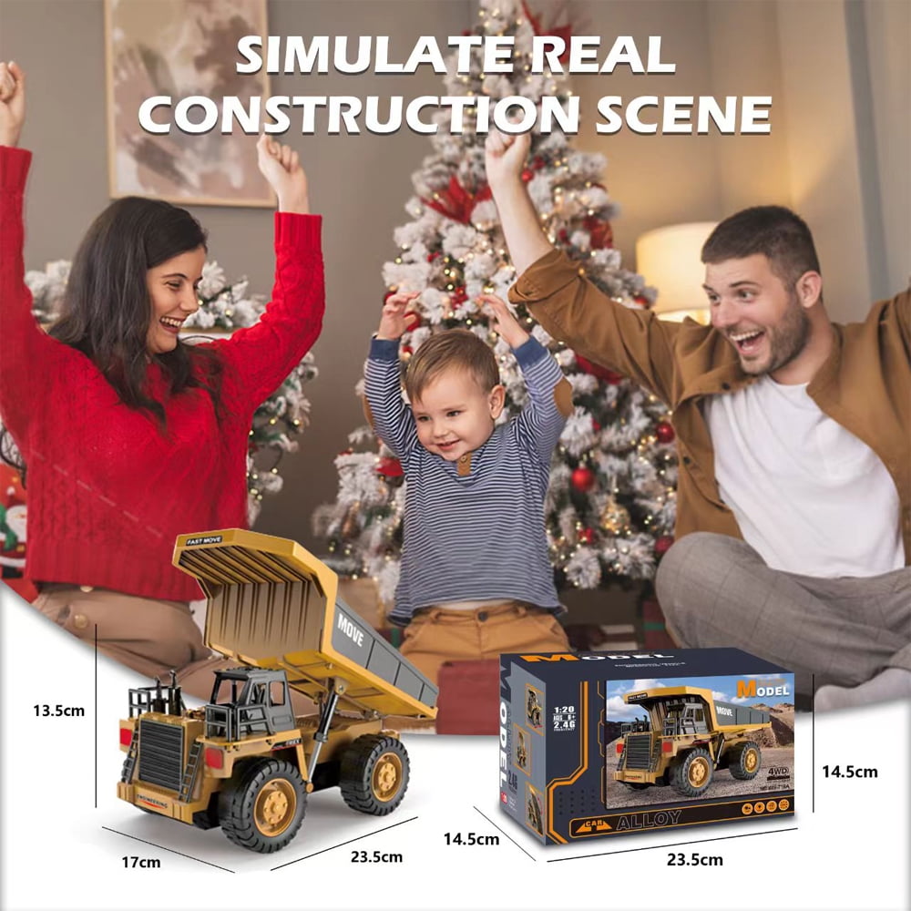 TZDZRC Remote Control Dump Truck 13 Channel 4WD RC Construction Vehicle with Lights and Sounds (Yellow, 2 Batteries) zuhxr