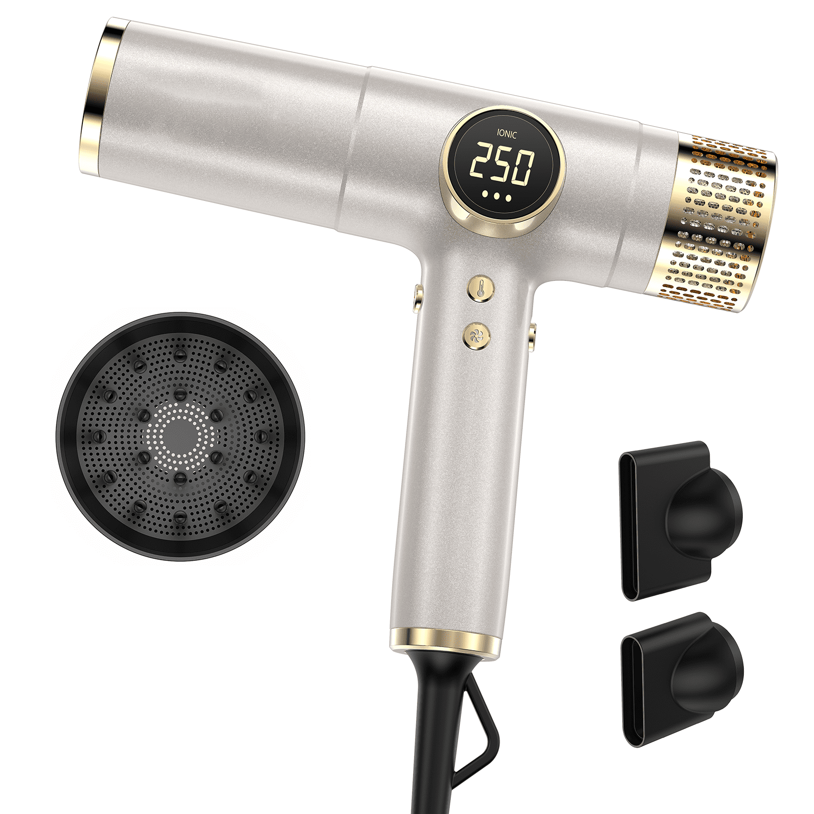 RACCOMB Professional Ionic Hair Dryer, High-Speed Salon Blow Dryer with 3 Attachments (Gold, 1 Unit) iiozx