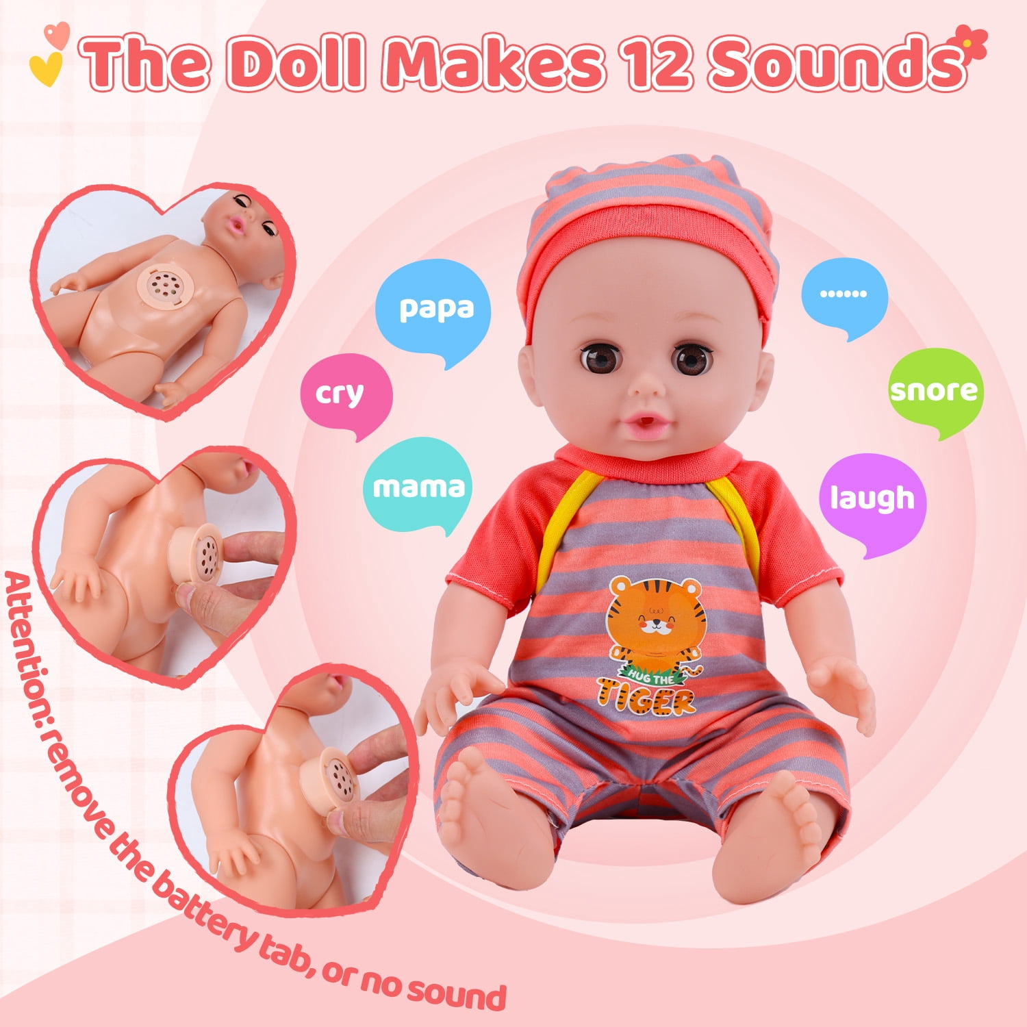 JoyStone Baby Doll Play Set with 12.5 in Doll, 21 in Foldable Stroller, High Chair, and 35 PCS Accessories (Multicolor, 12.5 in) rusm0