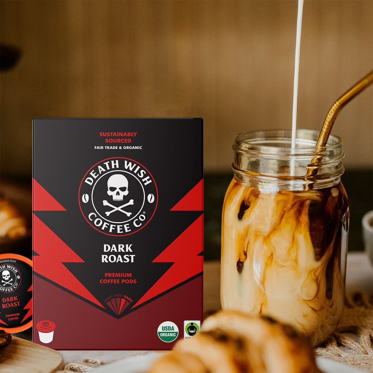 Death Wish Coffee Organic Dark Roast Single-Serve Coffee Pods (4 Pack, 72 Count) 988mn