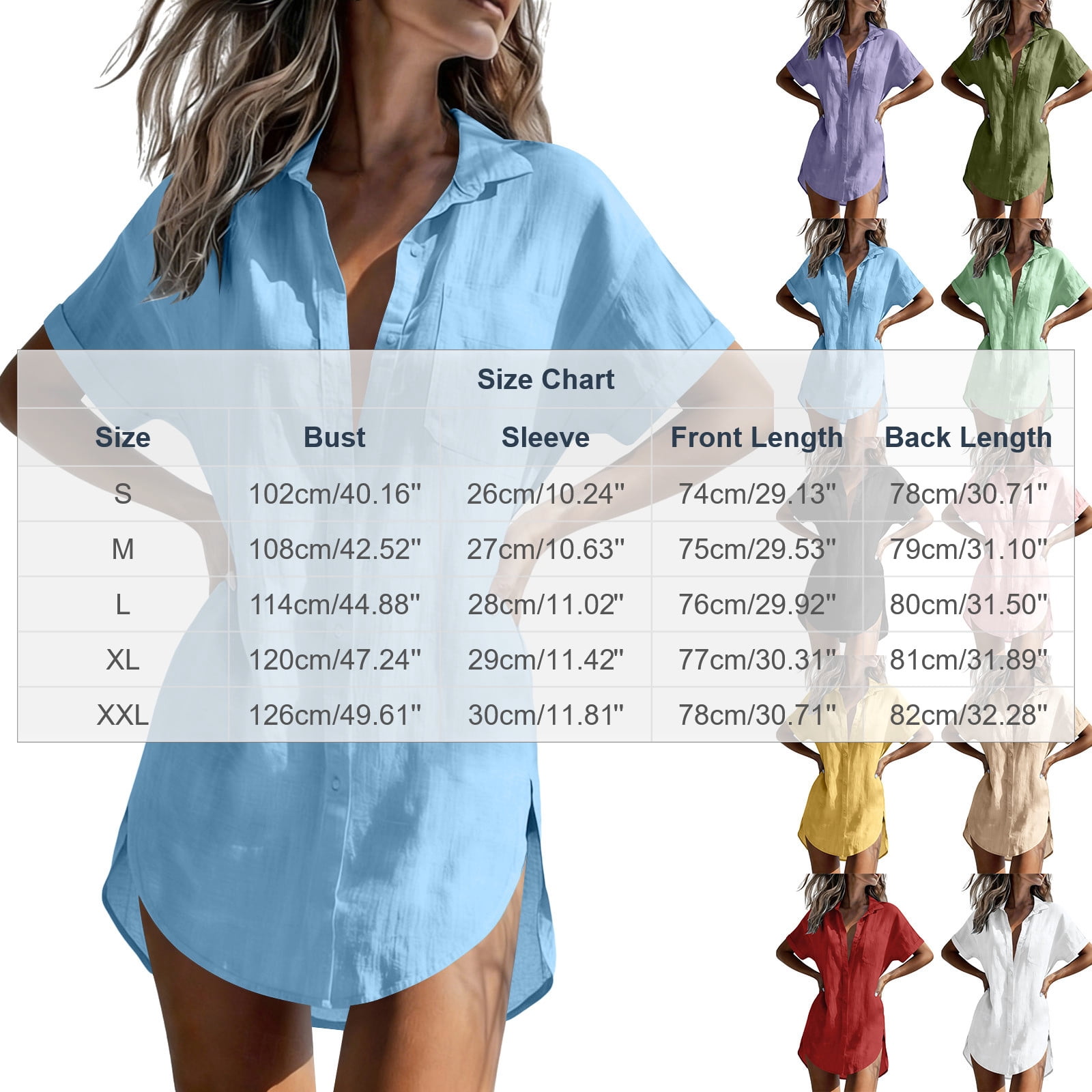 DEUUZHENQI Women's Cotton Blend Button Down Shirt Dress Swimsuit Coverup (Black, One Size) 2llsm
