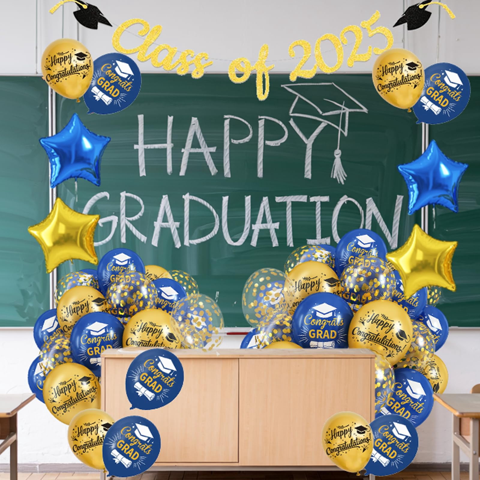 OuMuaMua Graduation Party Balloons Class of 2026, Blue and Gold Foil Mylar Balloon Set (10 Pack, 18 in to 19 in) ujhet