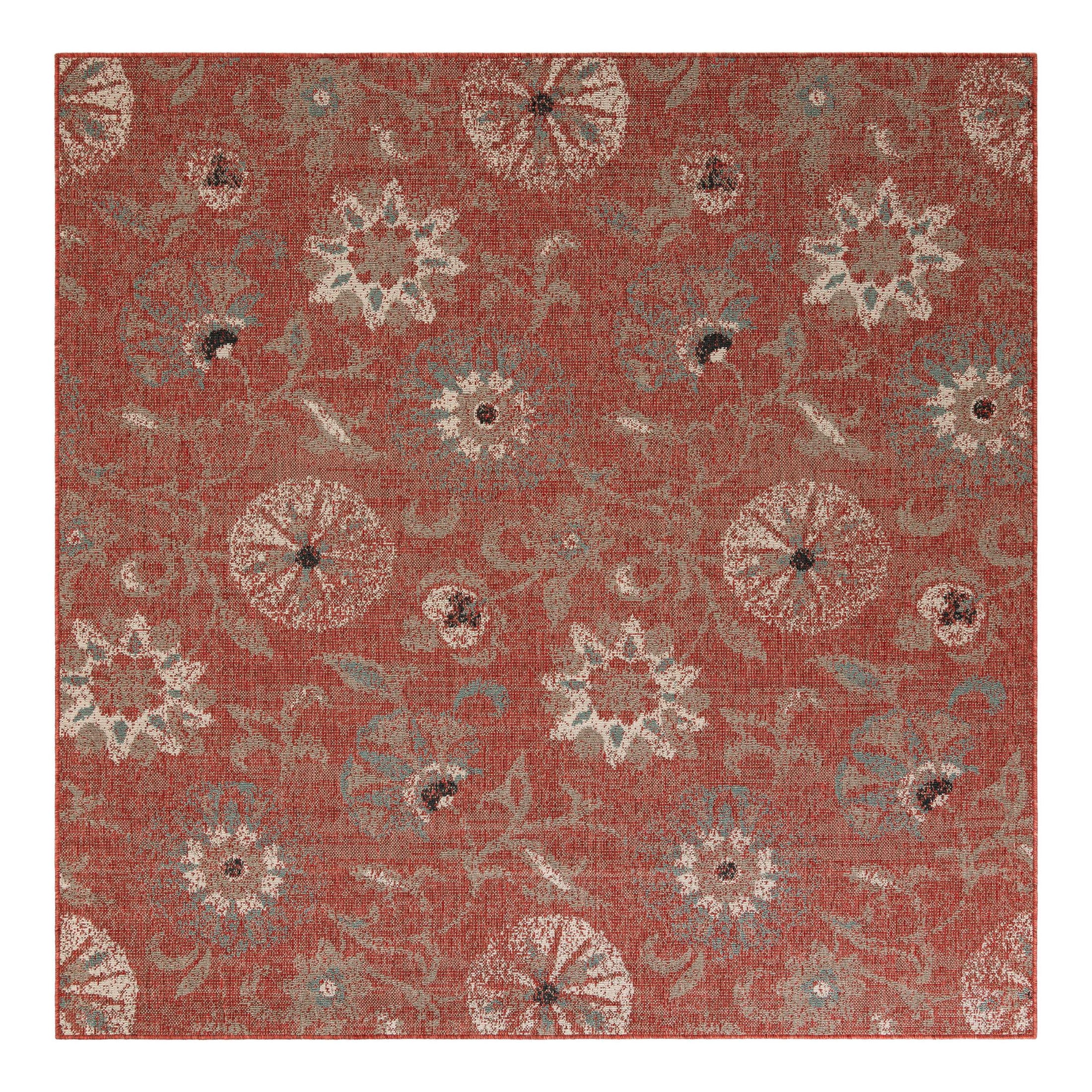 Unique Loom Outdoor Botanical Area Rug, Fern Pattern (Terracotta/Ivory, 7 ft 10 in Square) n5cwc