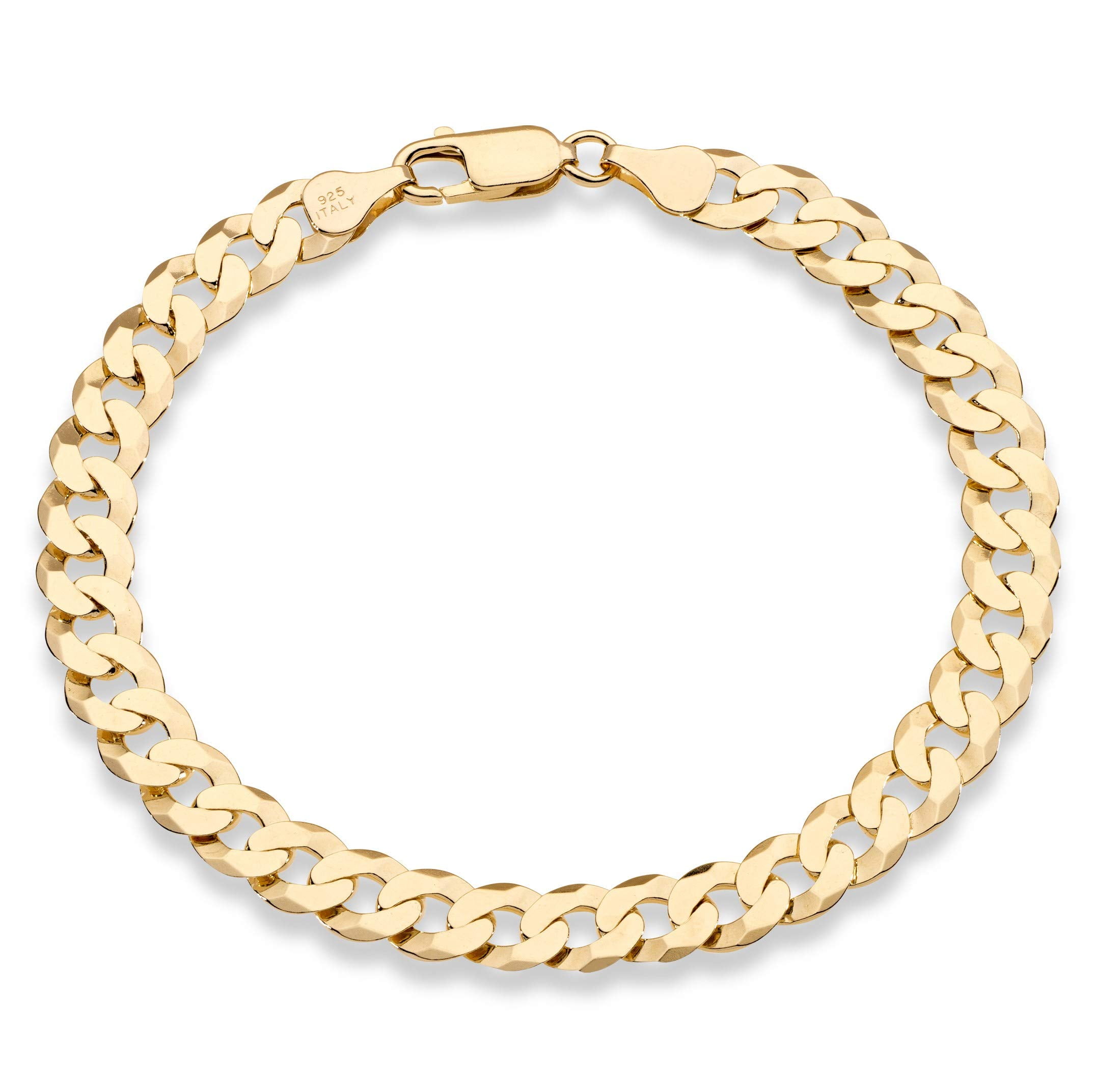Miabella 18K Gold Over Sterling Silver Italian 7mm Diamond-Cut Cuban Link Curb Chain Bracelet (Gold, 7.5 in) q08jm