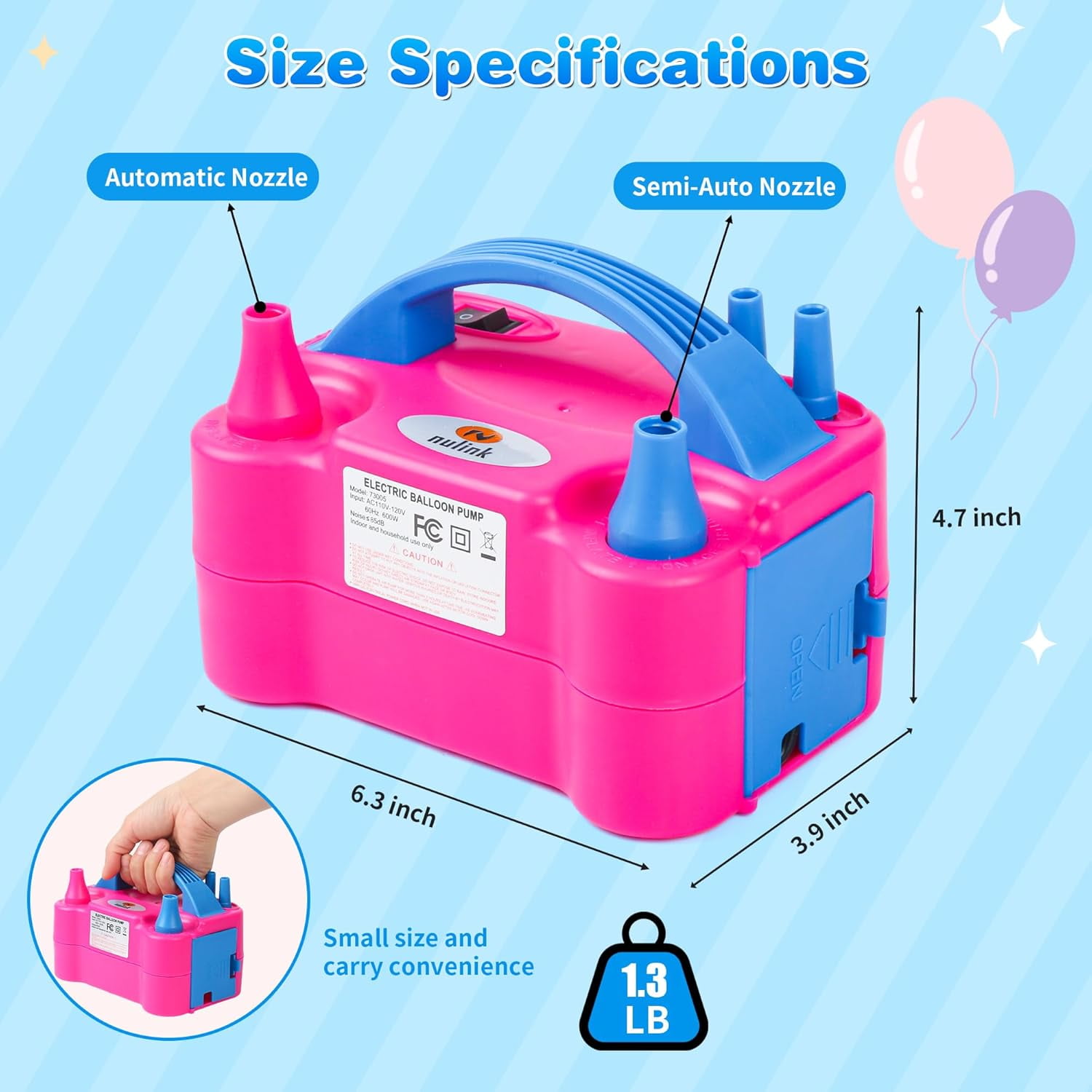 NuLink Electric Balloon Pump Dual Nozzle Inflator for Party Decorations (Purple, 1 Unit) ieq4a
