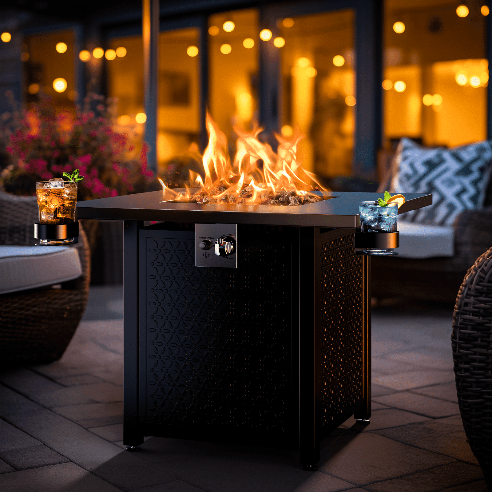 Philergo 28 Inch Propane Gas Fire Pit Table with Lid and Lava Rock (Black, 28 in) 5vdul