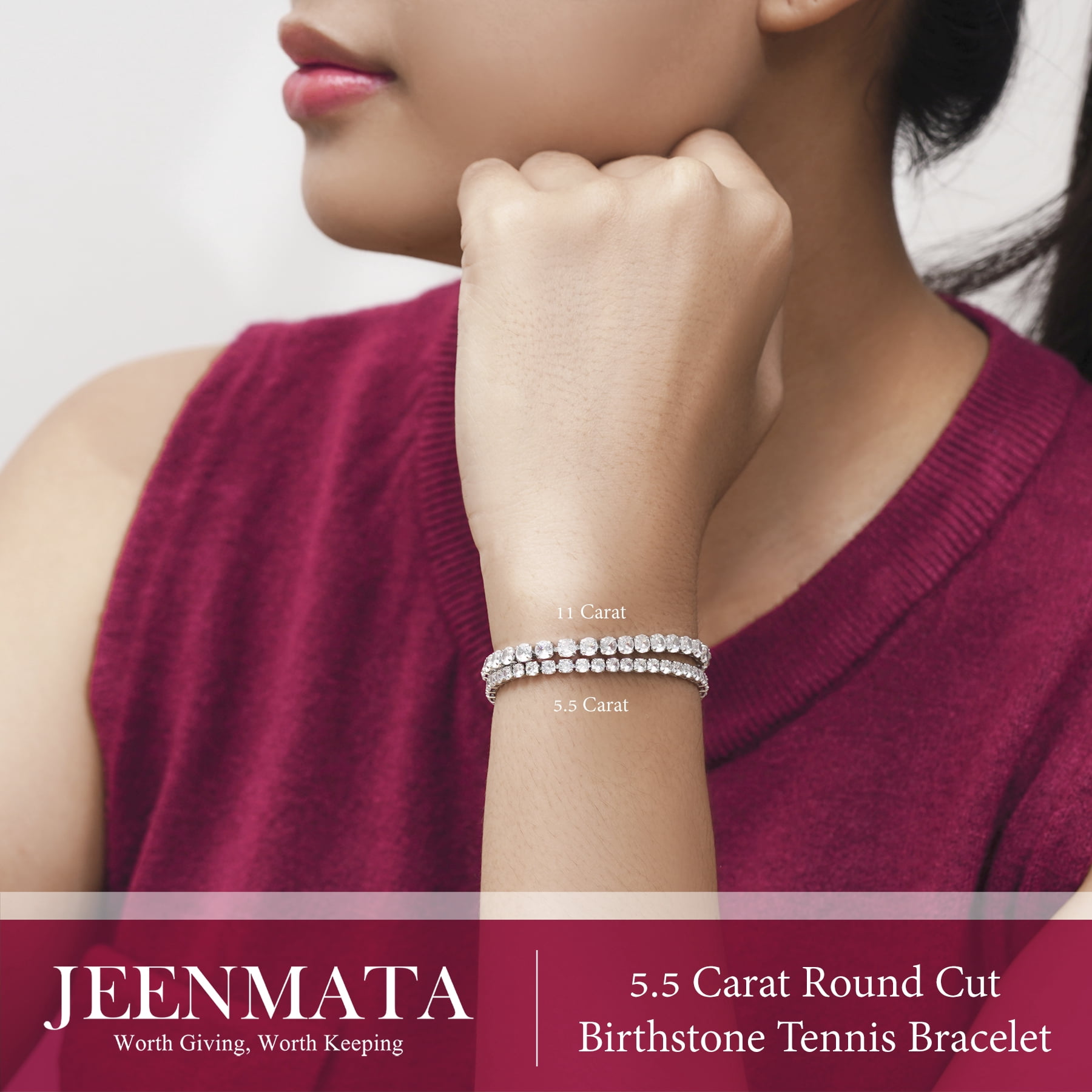 JeenMata 5.5 Carat Cubic Zirconia Tennis Bracelet Round Cut Eternity Design (White Gold Plated, 7.5 in) cr92c