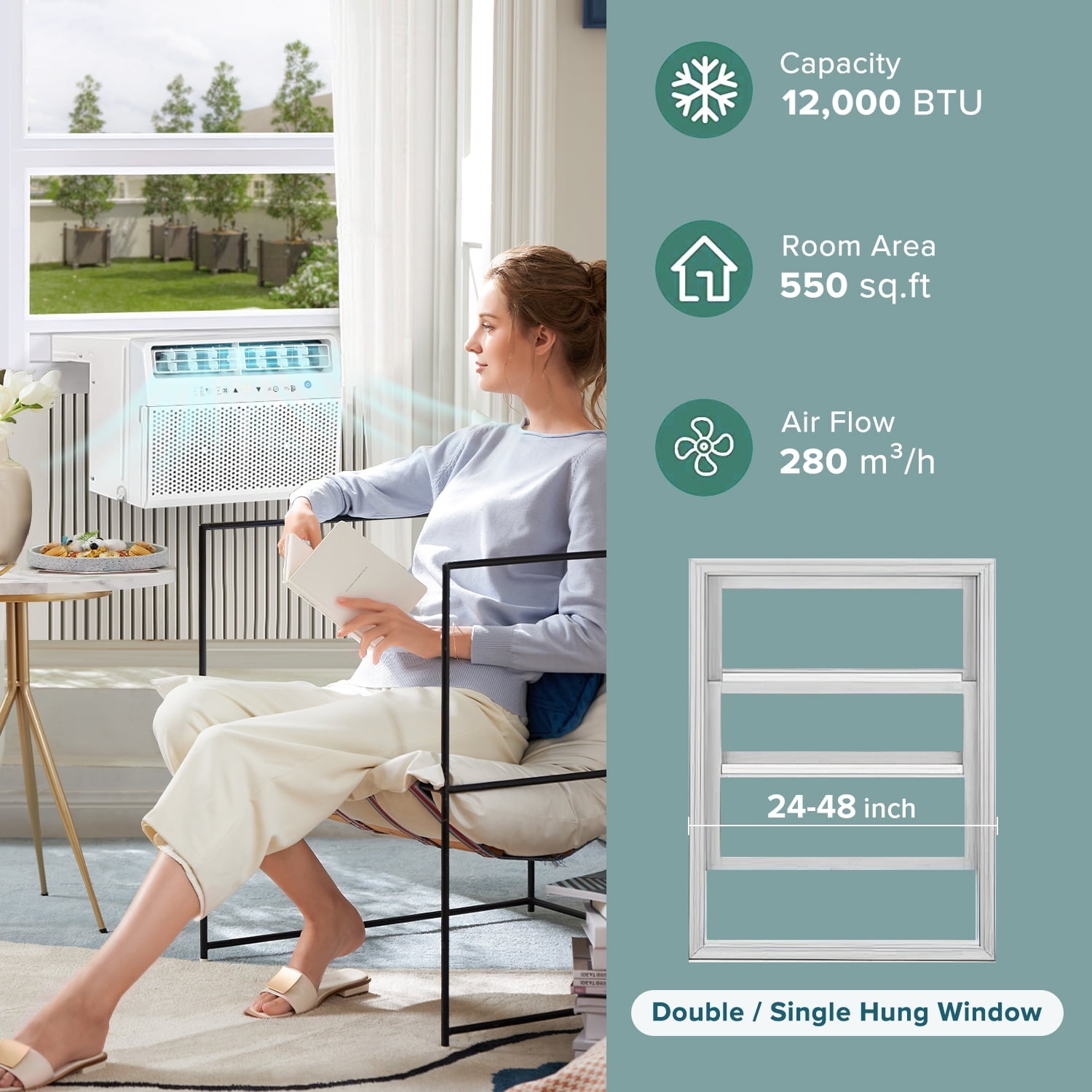 Havato 12,000 BTU Window Air Conditioner, 6-in-1 AC Unit with Remote Control (White, 650 sq ft) zbnbo