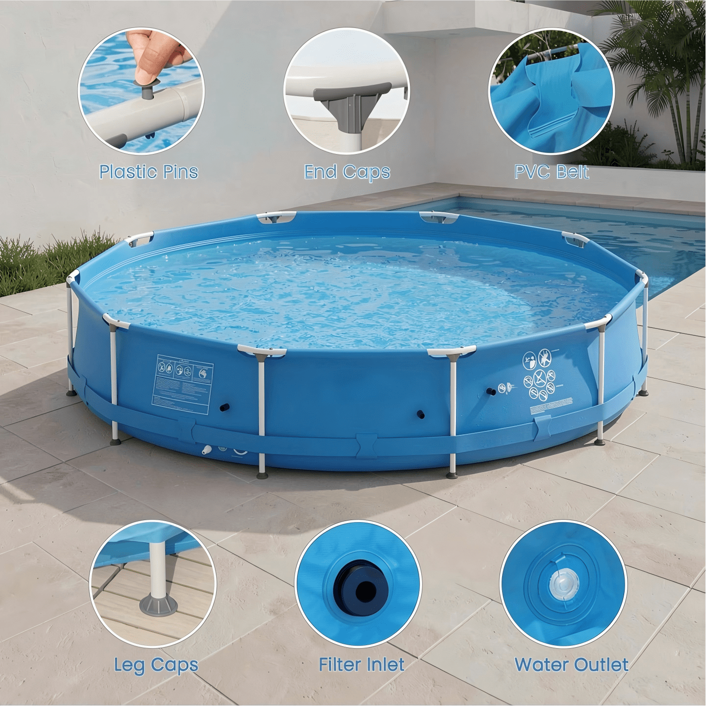 Airfind Round Above Ground Swimming Pool with Iron Frame and Cover (Blue, 12 ft x 30 in) ozlb0