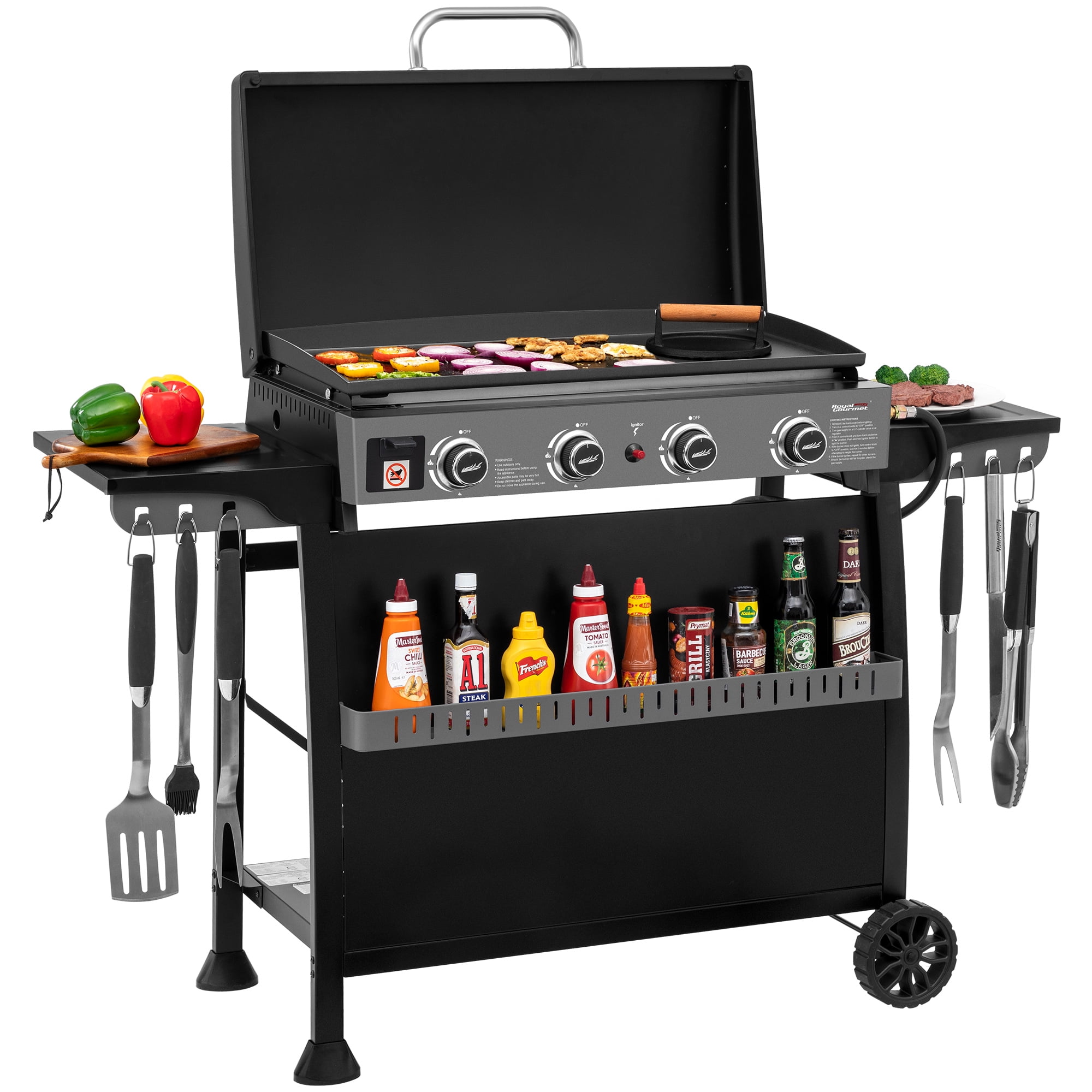 Royal Gourmet PD4001 30-Inch 4-Burner Gas Griddle with Hood and Removable Cart (Black, 389 sq. in.) mubu0