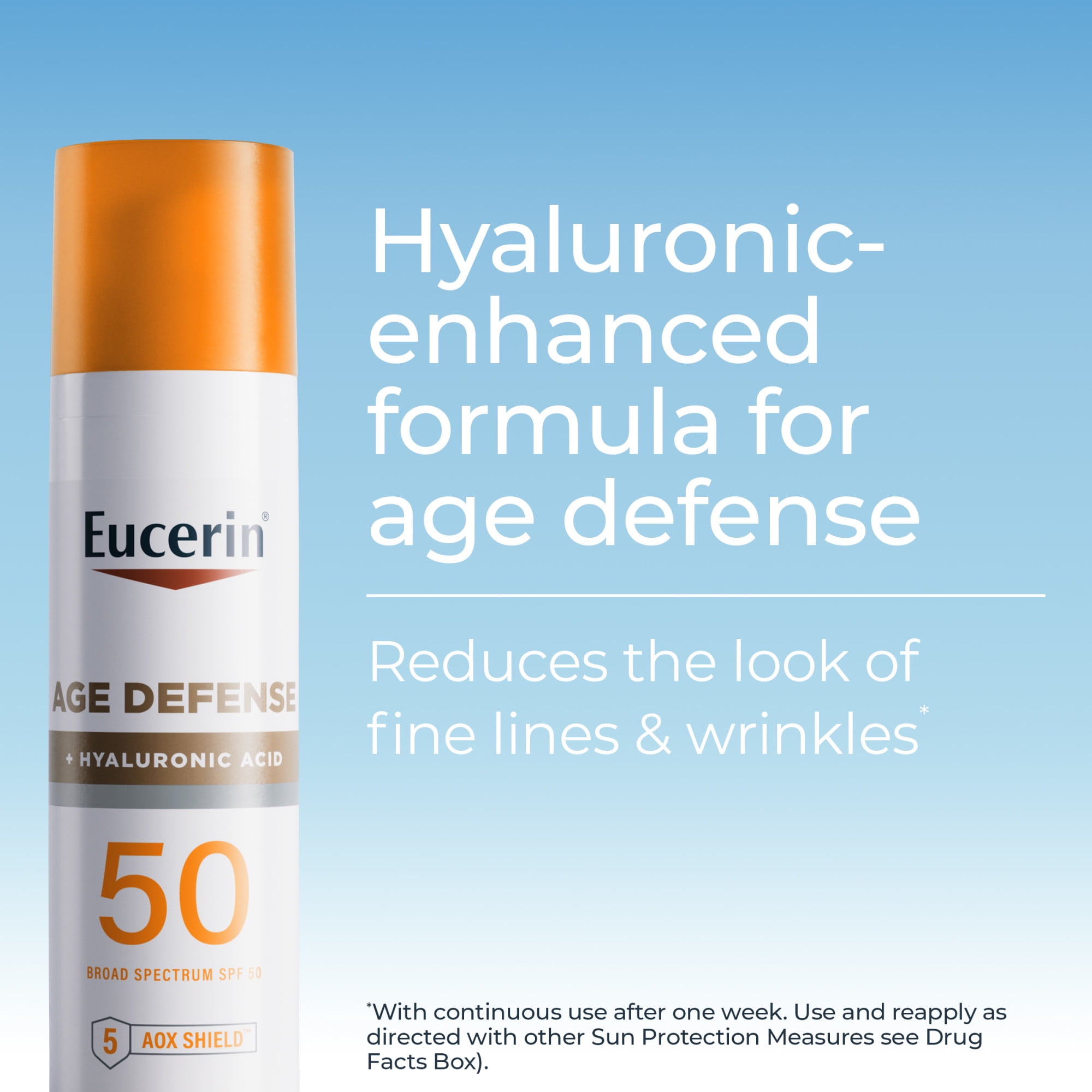 Eucerin Sun Age Defense Face Sunscreen Lotion, SPF 50, Hyaluronic Acid, Lightweight & Non-Comedogenic (2.5 fl oz) gqfnb